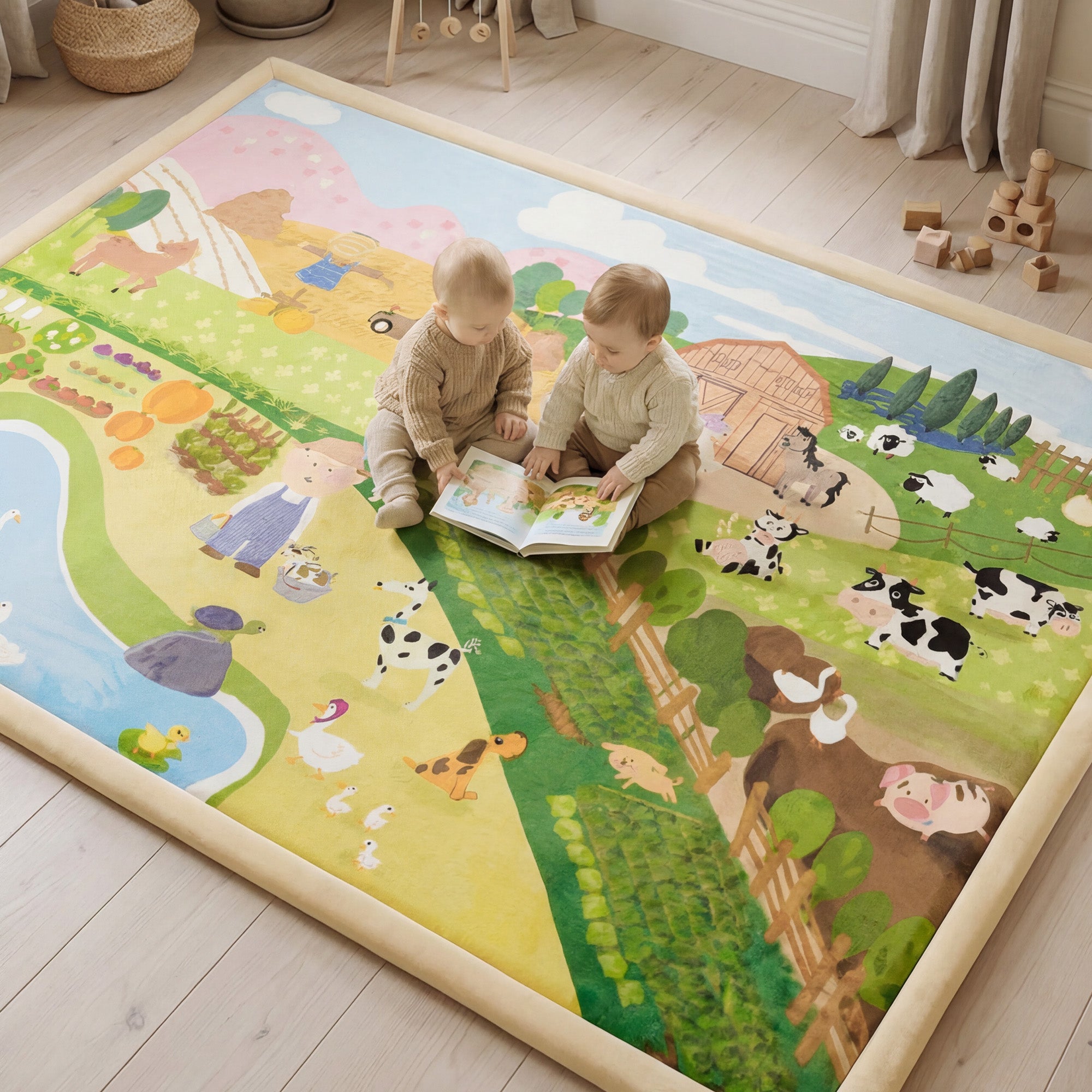 Whimsical Flannel Baby Play Mat 1.5" Thick – Non-Slip, Splash Resistant