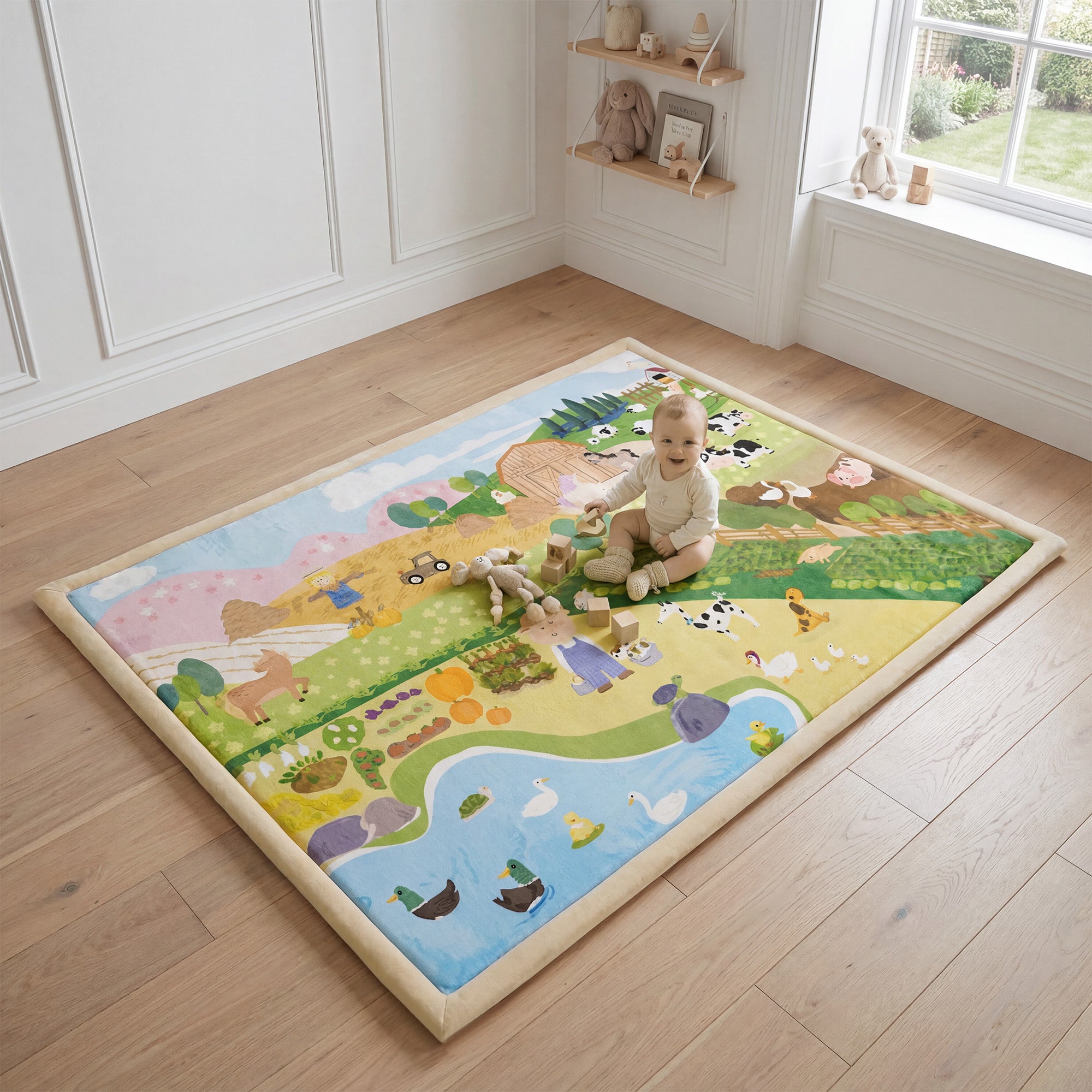 Whimsical Flannel Baby Play Mat 1.5" Thick – Non-Slip, Splash Resistant