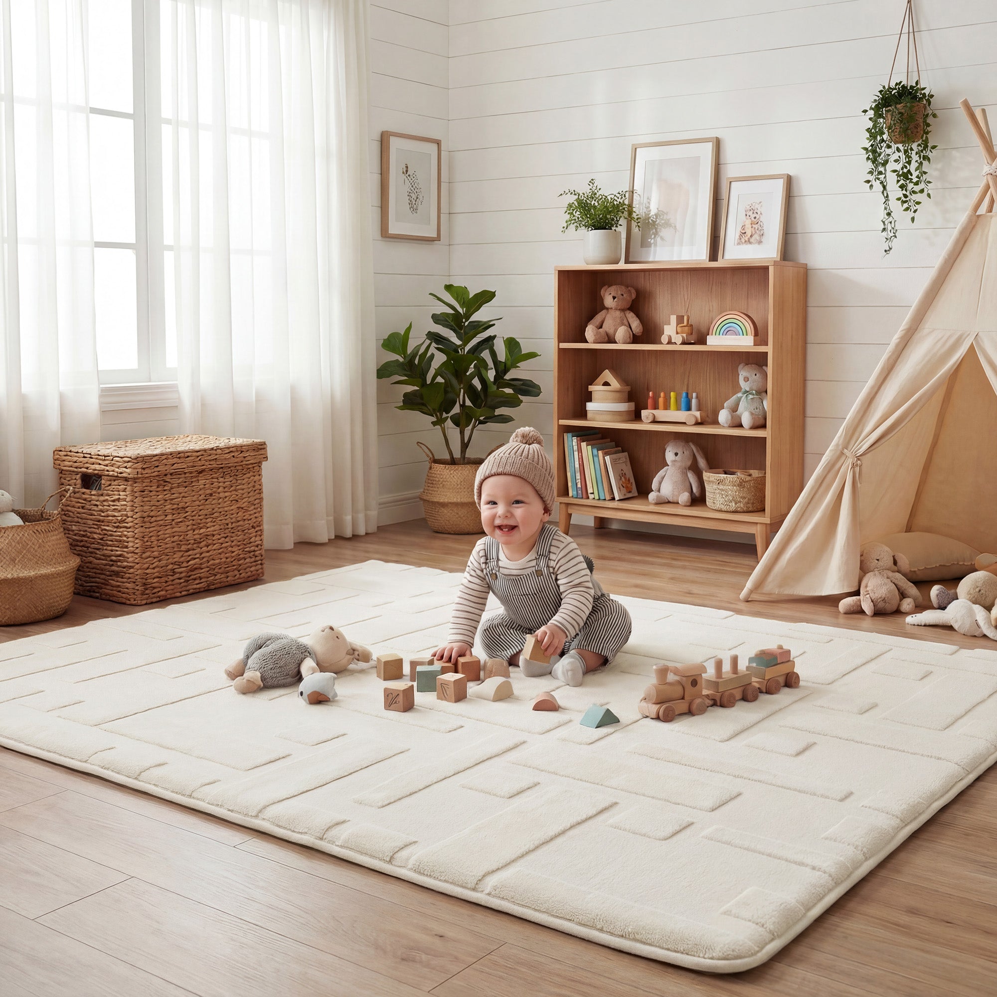Classic Grid Faux Fur Jacquard Plush Play Mat