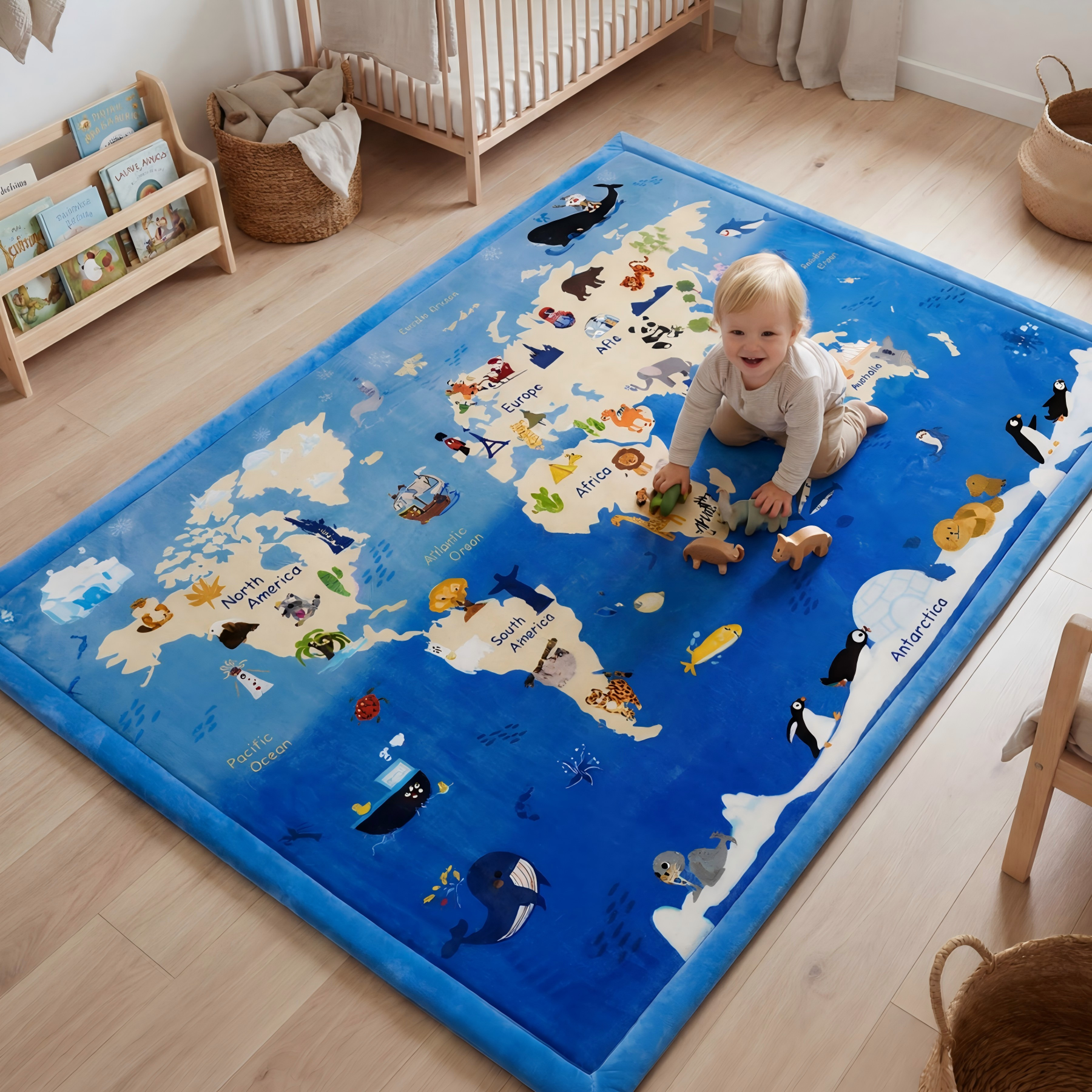 Whimsical Flannel Baby Play Mat 1.5" Thick – Non-Slip, Splash Resistant