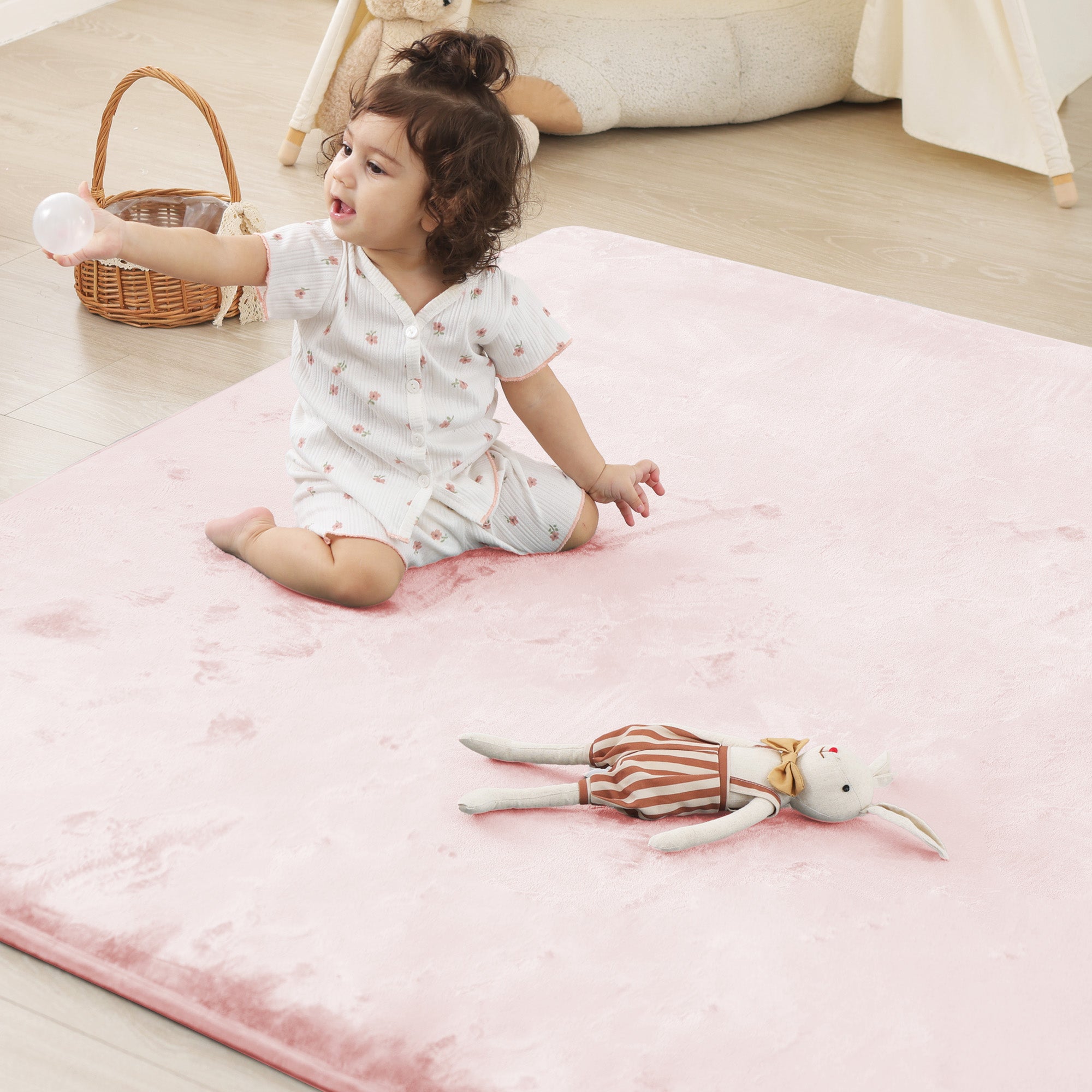 Plush Flannel Narrow-edge Baby Play Mat 1.5" Thick – Non-Slip, Splash Resistant