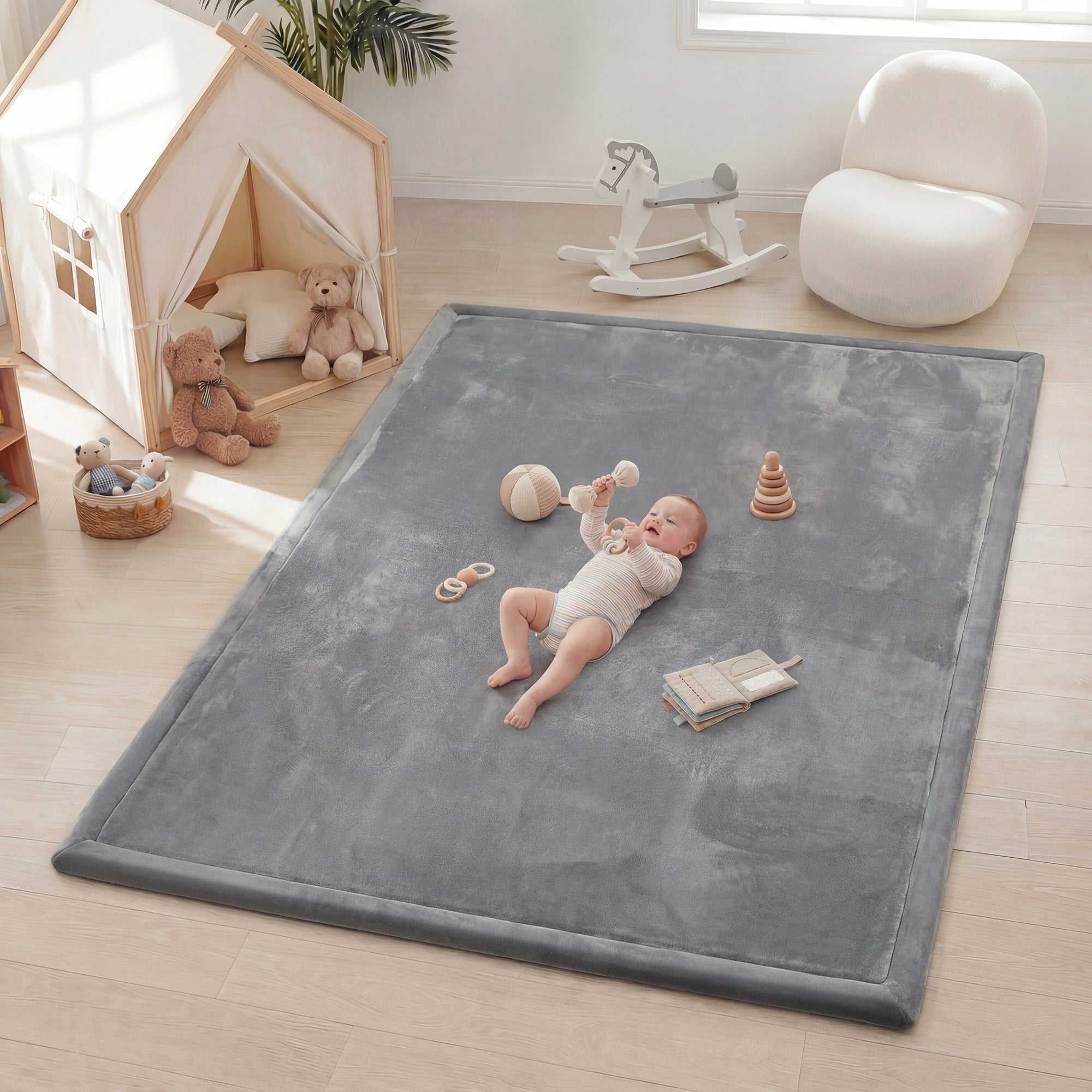 Plush Flannel Wide-edge Baby Play Mat 1.5" Thick – Non-Slip, Splash Resistant