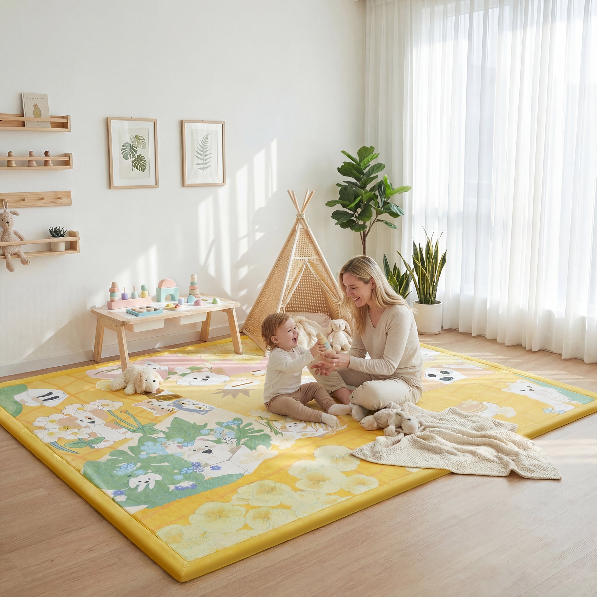 Whimsical Flannel Baby Play Mat 1.5" Thick – Non-Slip, Splash Resistant