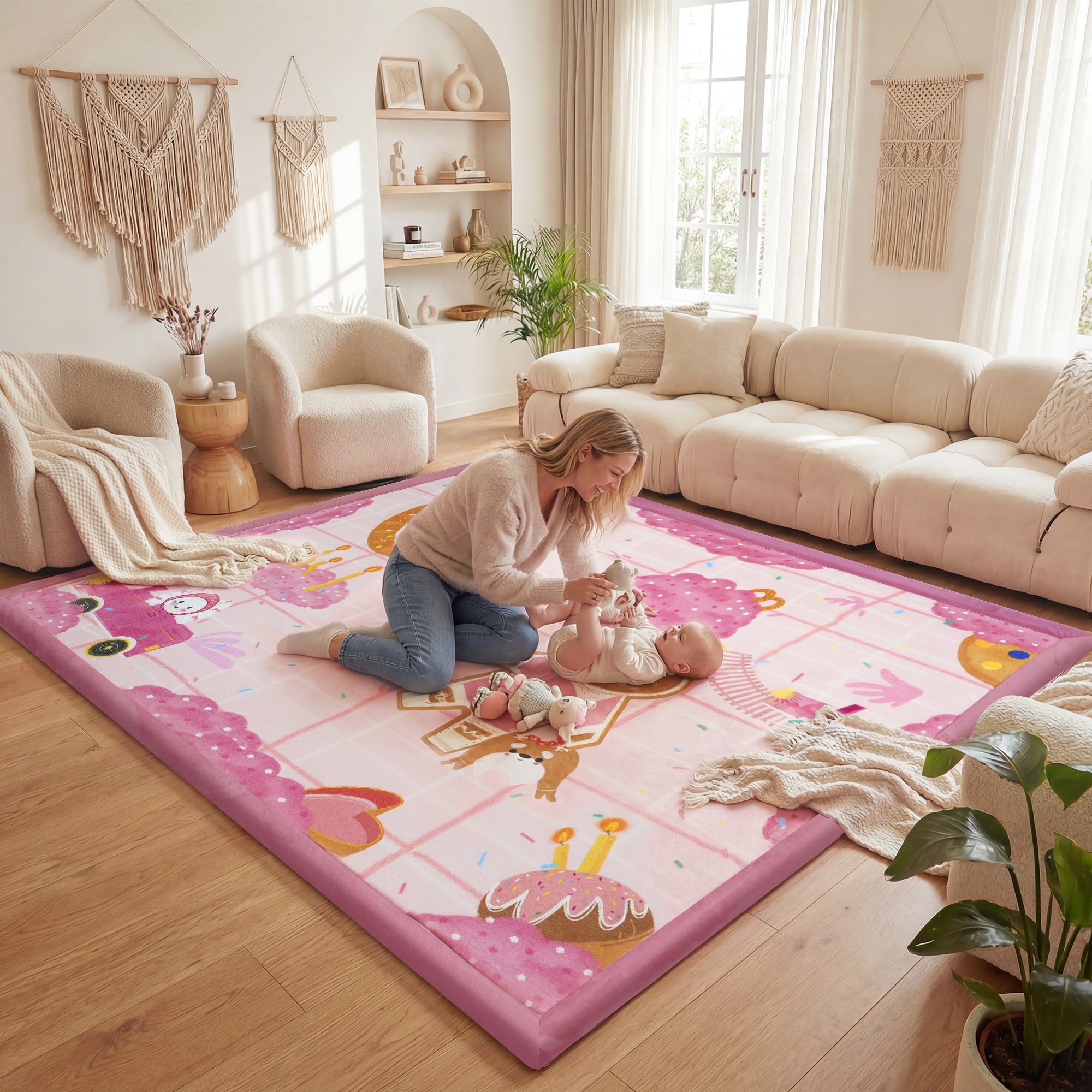 Whimsical Flannel Baby Play Mat 1.5" Thick – Non-Slip, Splash Resistant