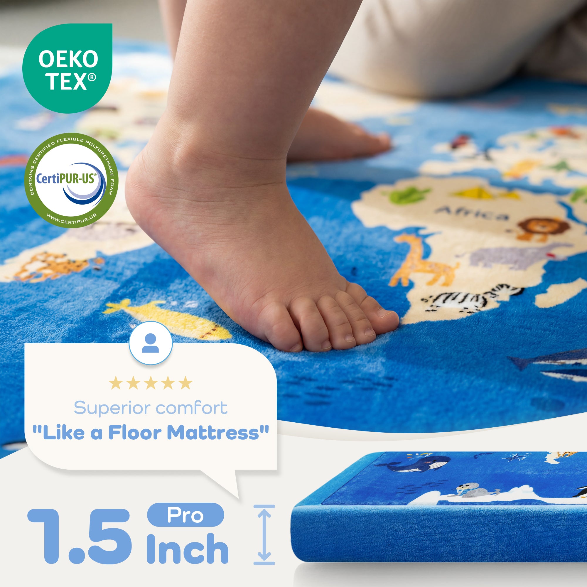 Whimsical Flannel Baby Play Mat 1.5" Thick – Non-Slip, Splash Resistant