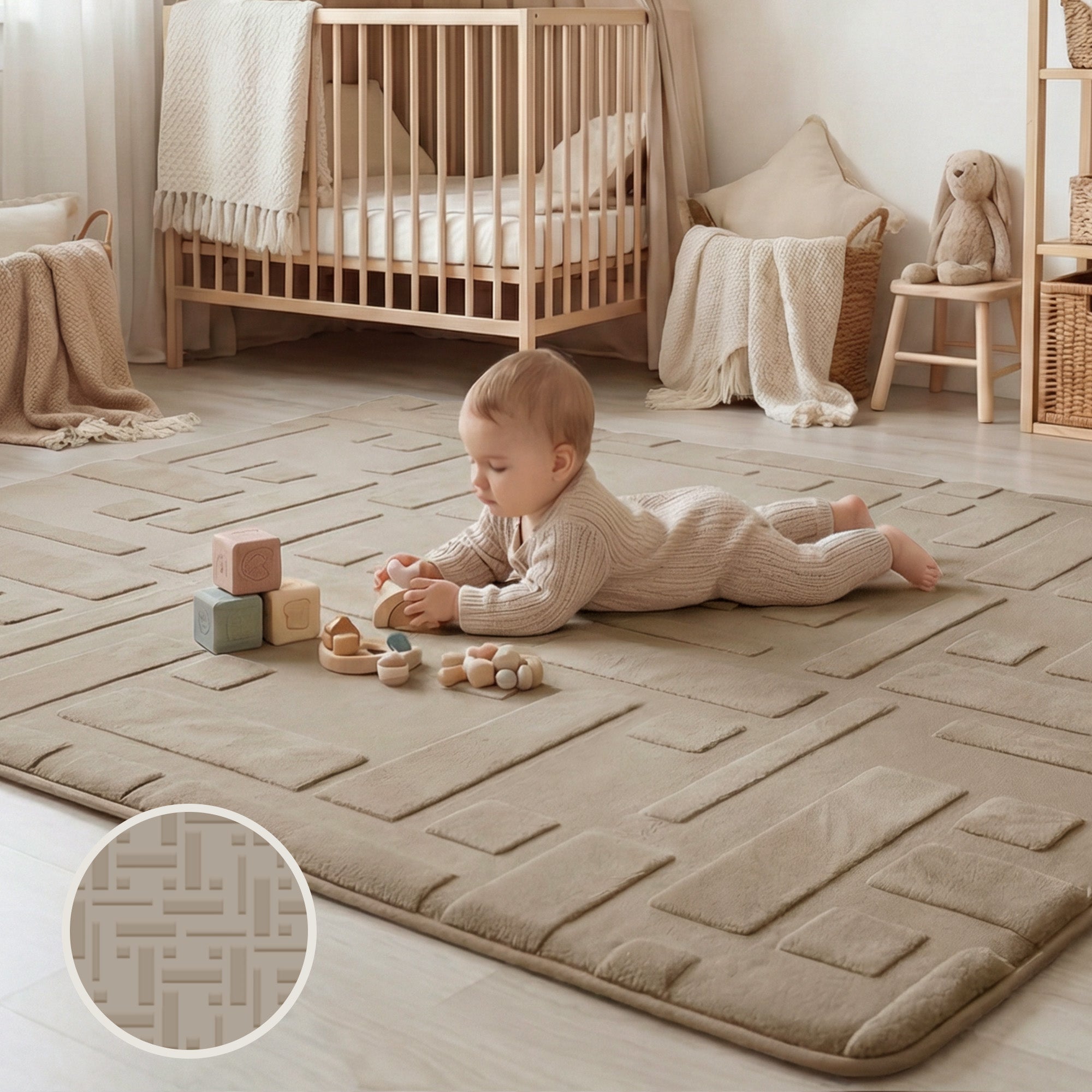 Classic Grid Faux Fur Jacquard Plush Play Mat