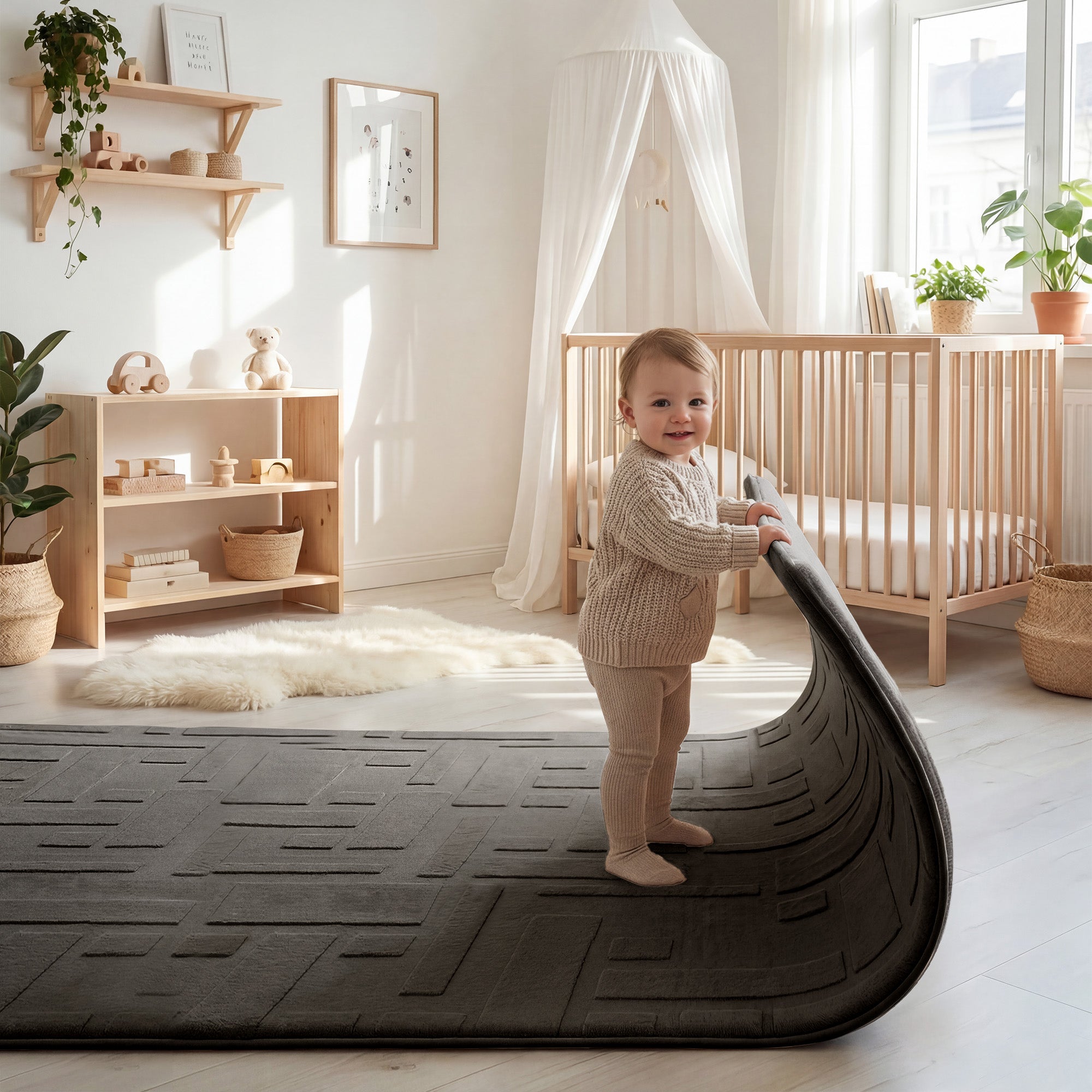 Classic Grid Faux Fur Jacquard Plush Play Mat