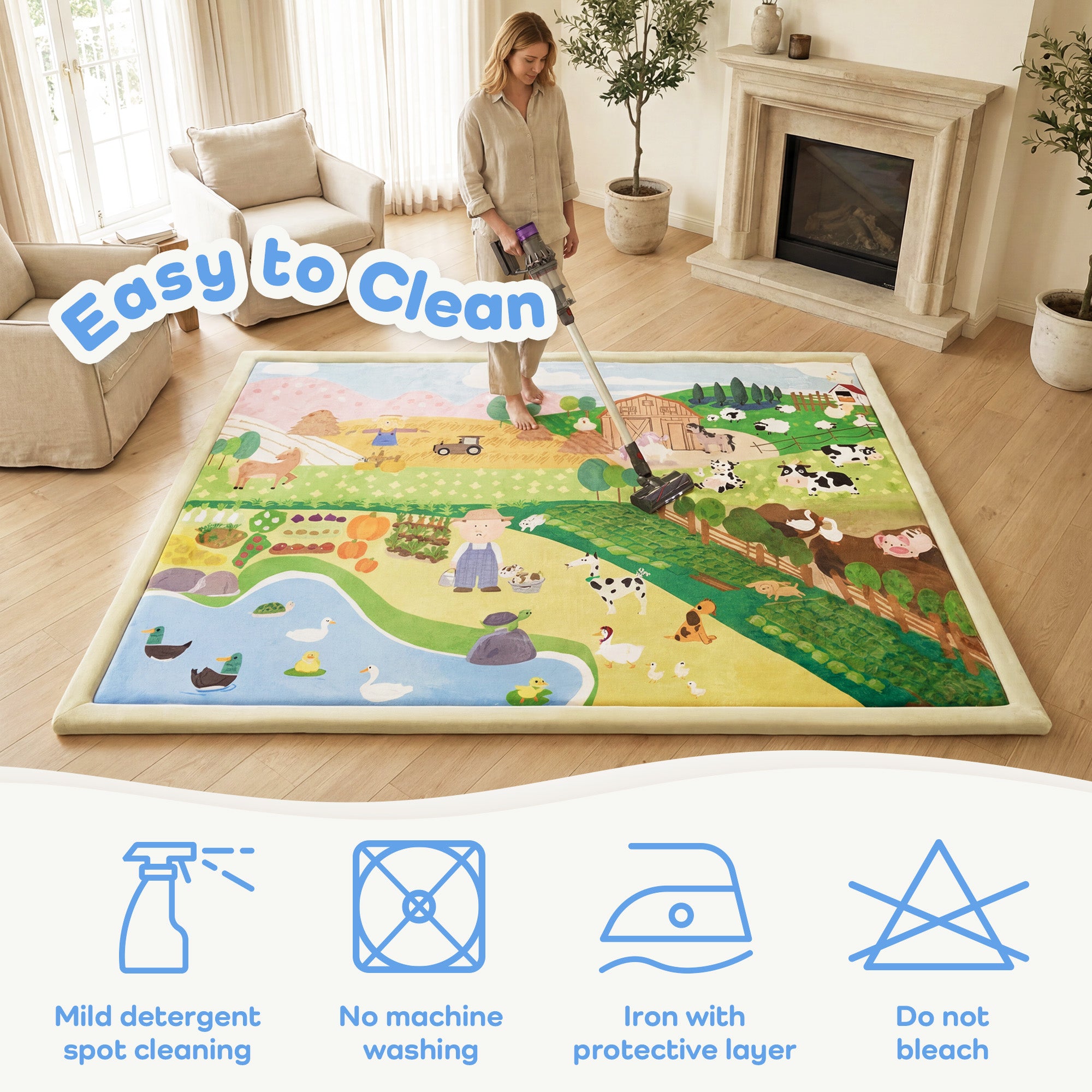 Whimsical Flannel Baby Play Mat 1.5" Thick – Non-Slip, Splash Resistant
