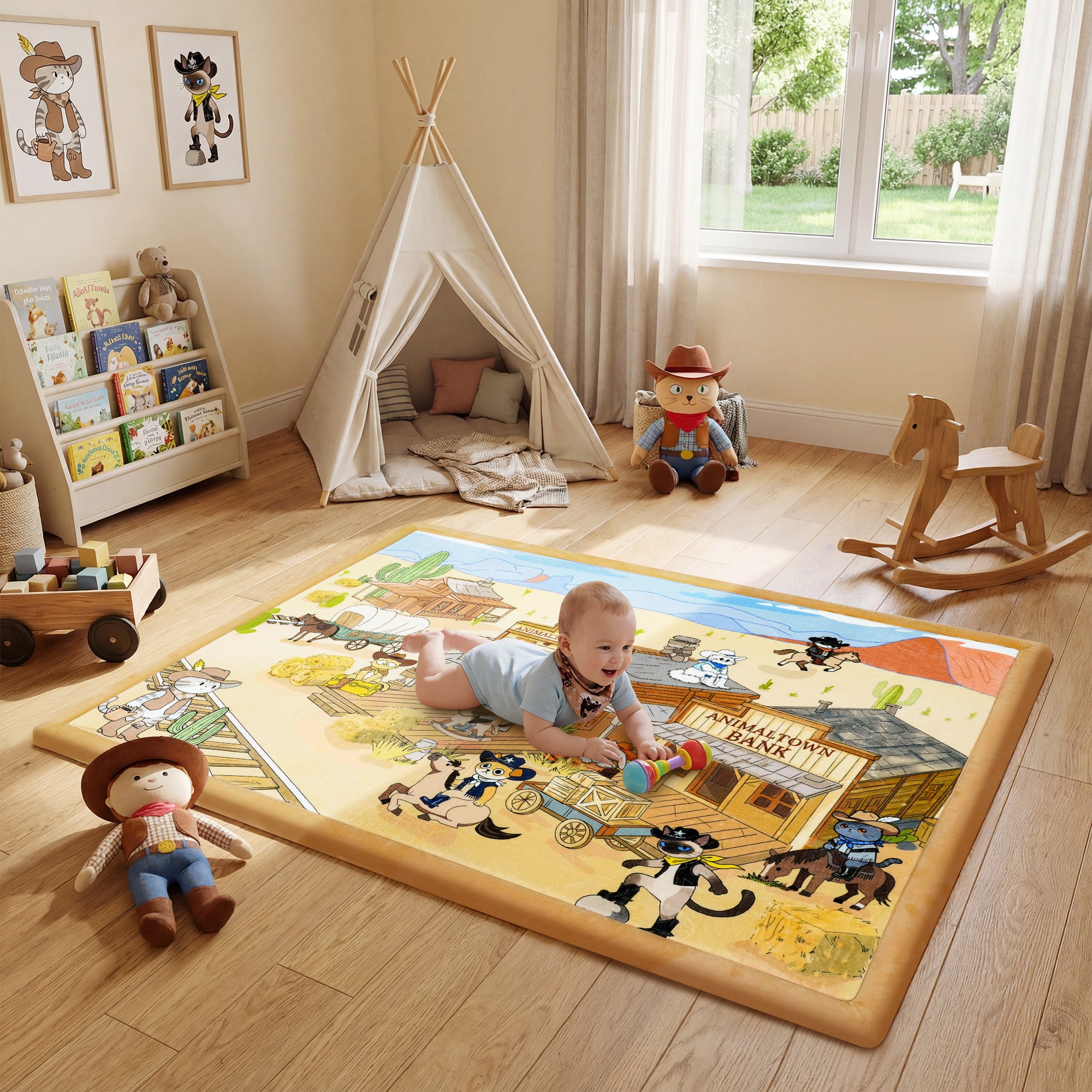 Whimsical Flannel Baby Play Mat 1.5" Thick – Non-Slip, Splash Resistant