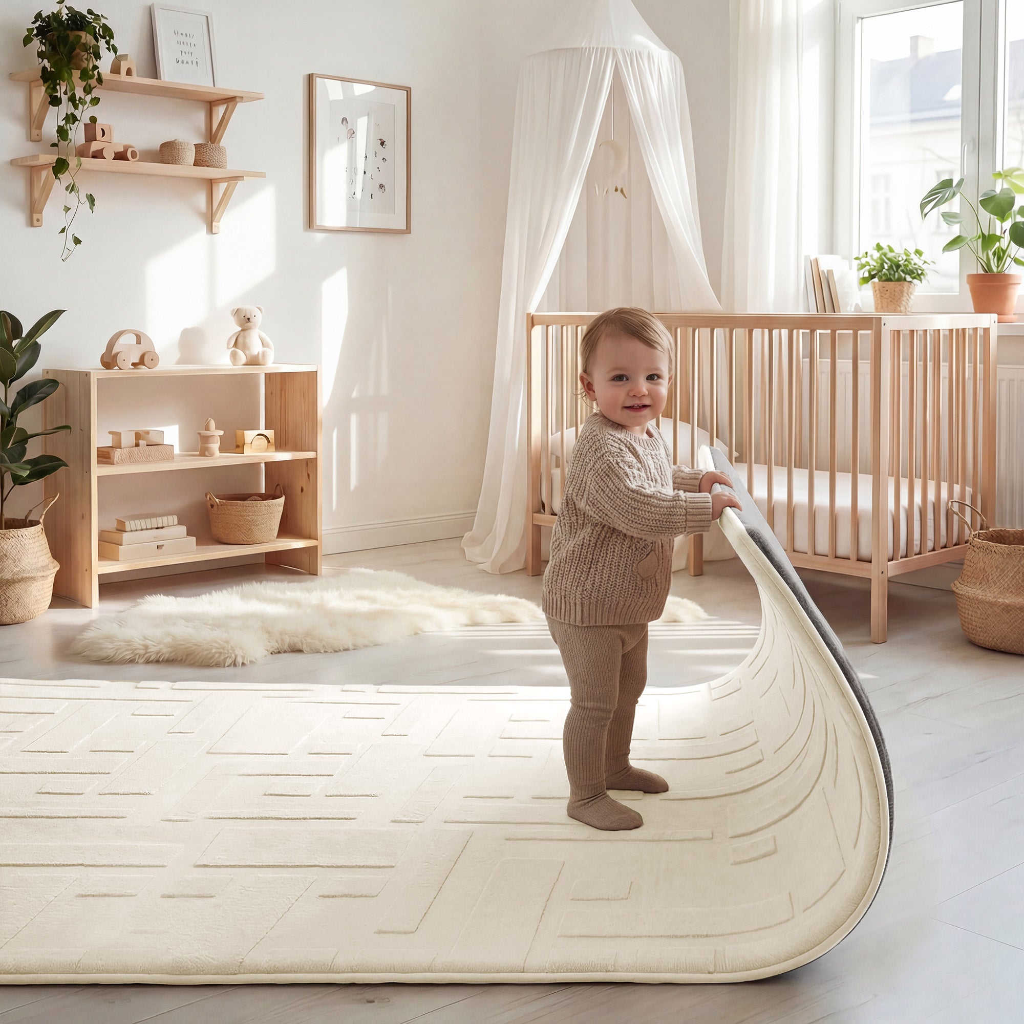 Classic Grid Faux Fur Jacquard Plush Play Mat