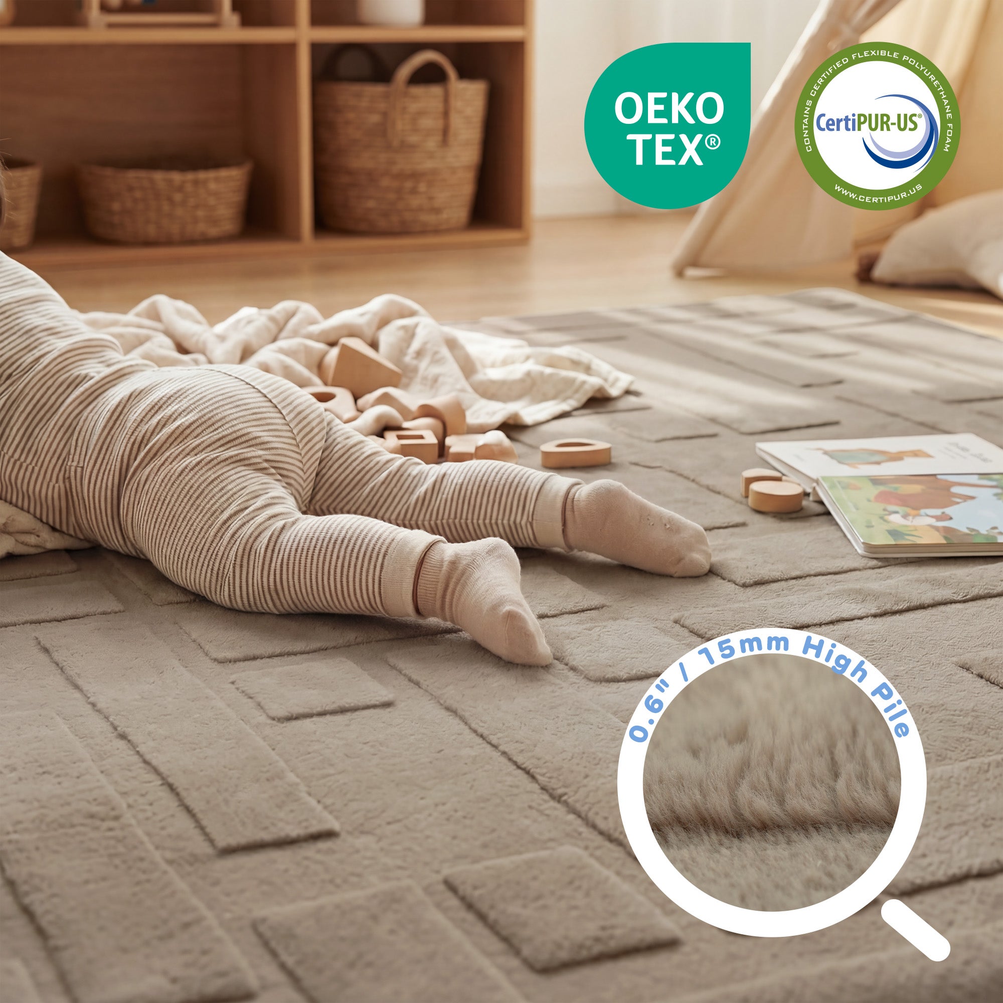 Classic Grid Faux Fur Jacquard Plush Play Mat
