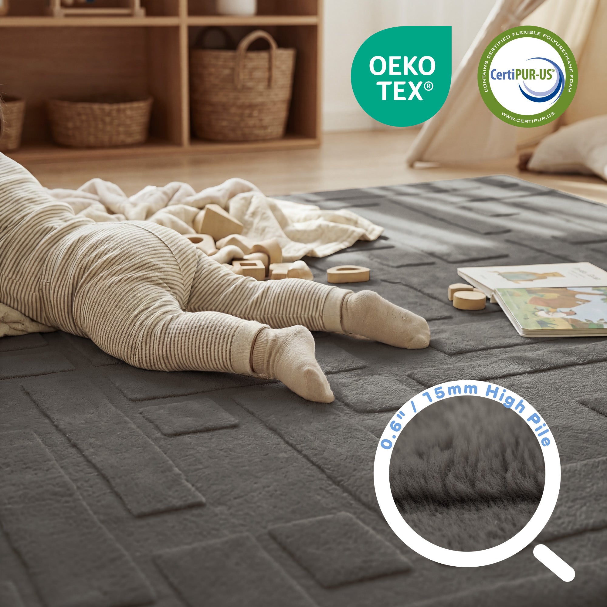 Classic Grid Faux Fur Jacquard Plush Play Mat