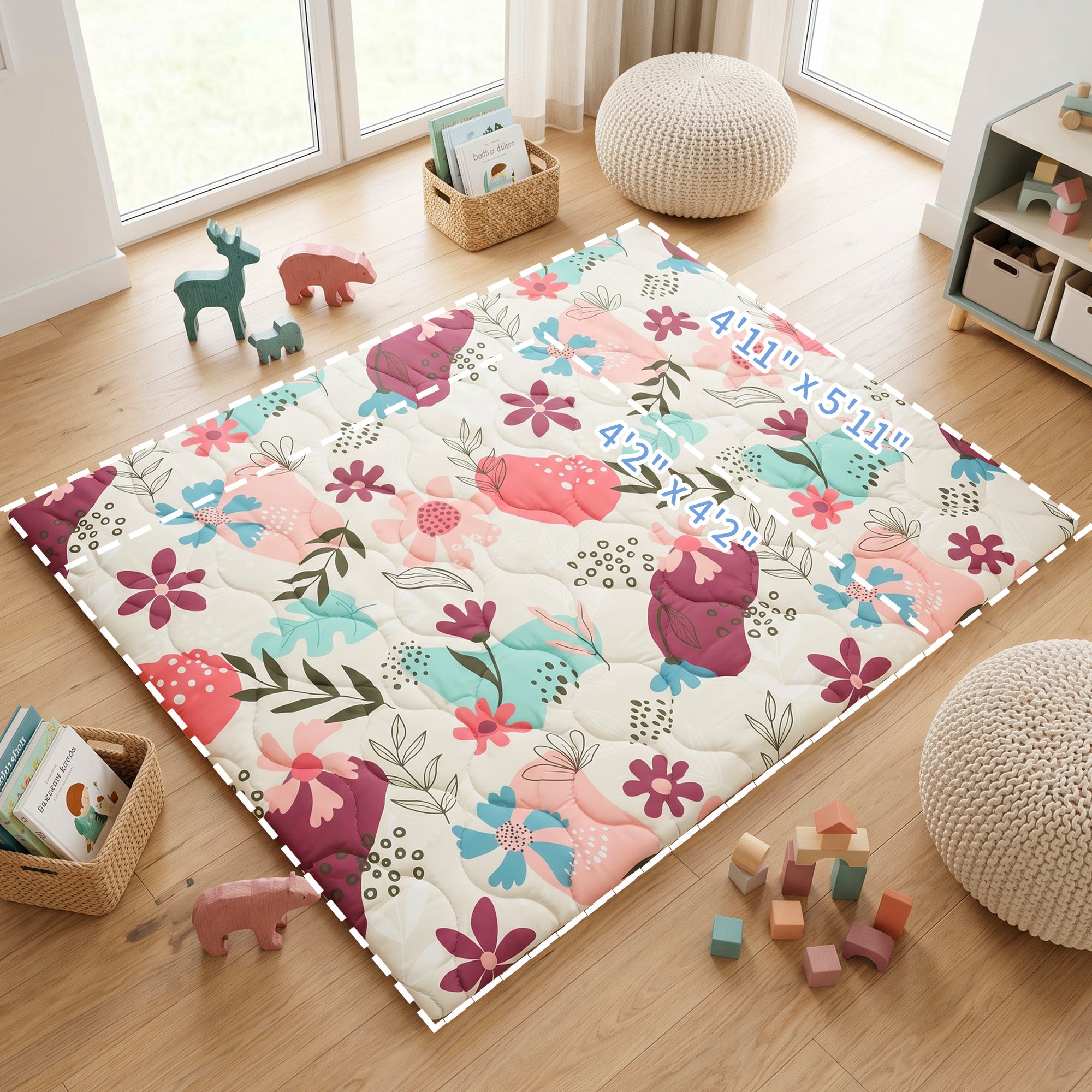 Quilted Comfort Baby Play Mat 1.5" Thick – Removable Cover, Non-Slip
