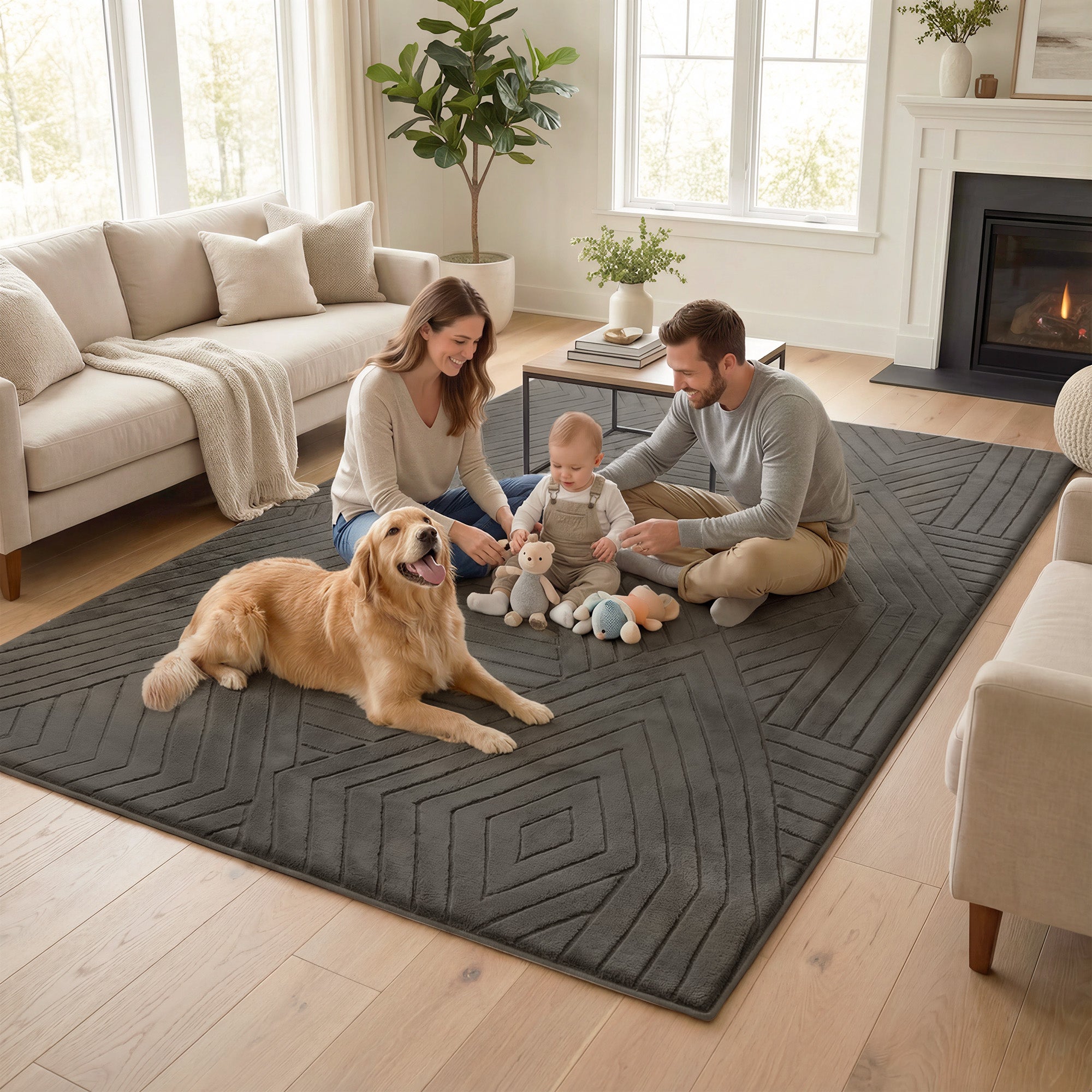 Diamond Weave Faux Fur Jacquard Plush Play Mat