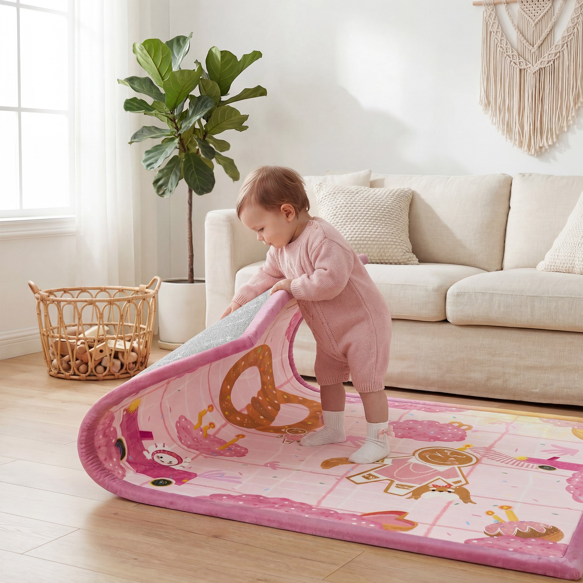 Whimsical Flannel Baby Play Mat 1.5" Thick – Non-Slip, Splash Resistant