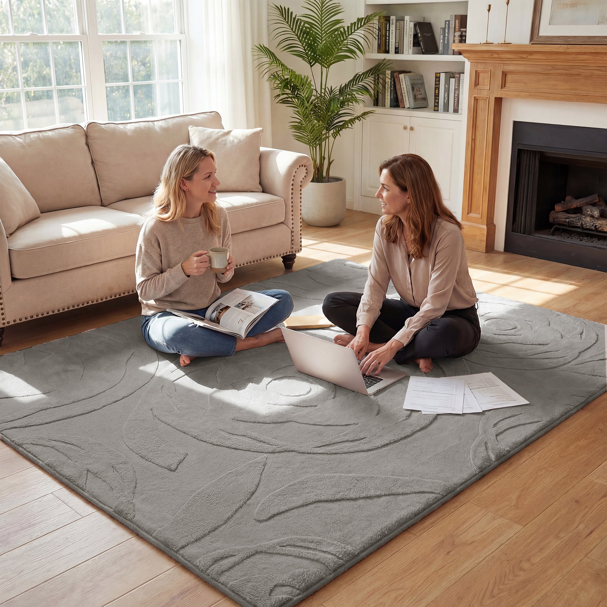 Rose Garden Faux Fur Jacquard Plush Play Mat