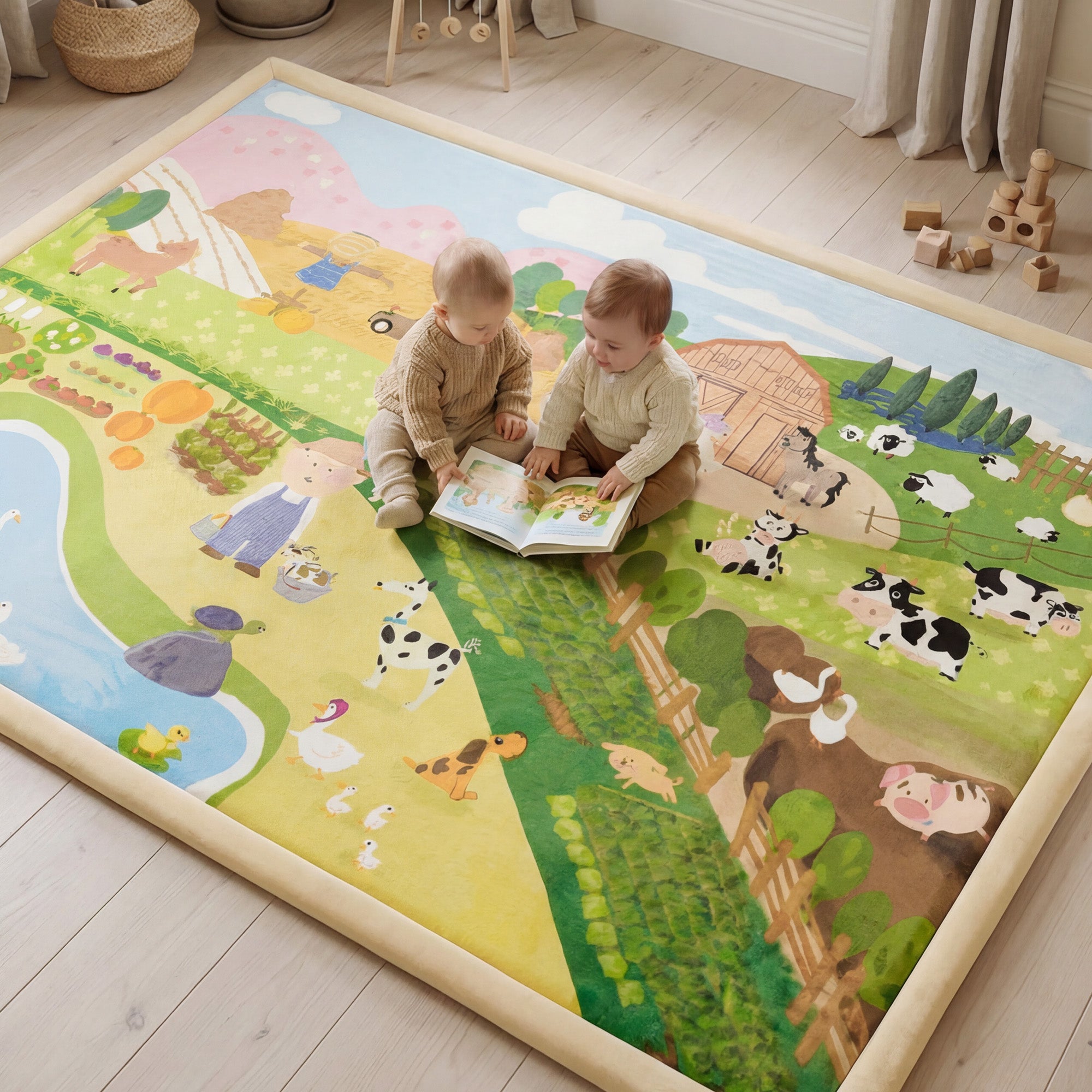 Whimsical Flannel Baby Play Mat 1.5" Thick – Non-Slip, Splash Resistant