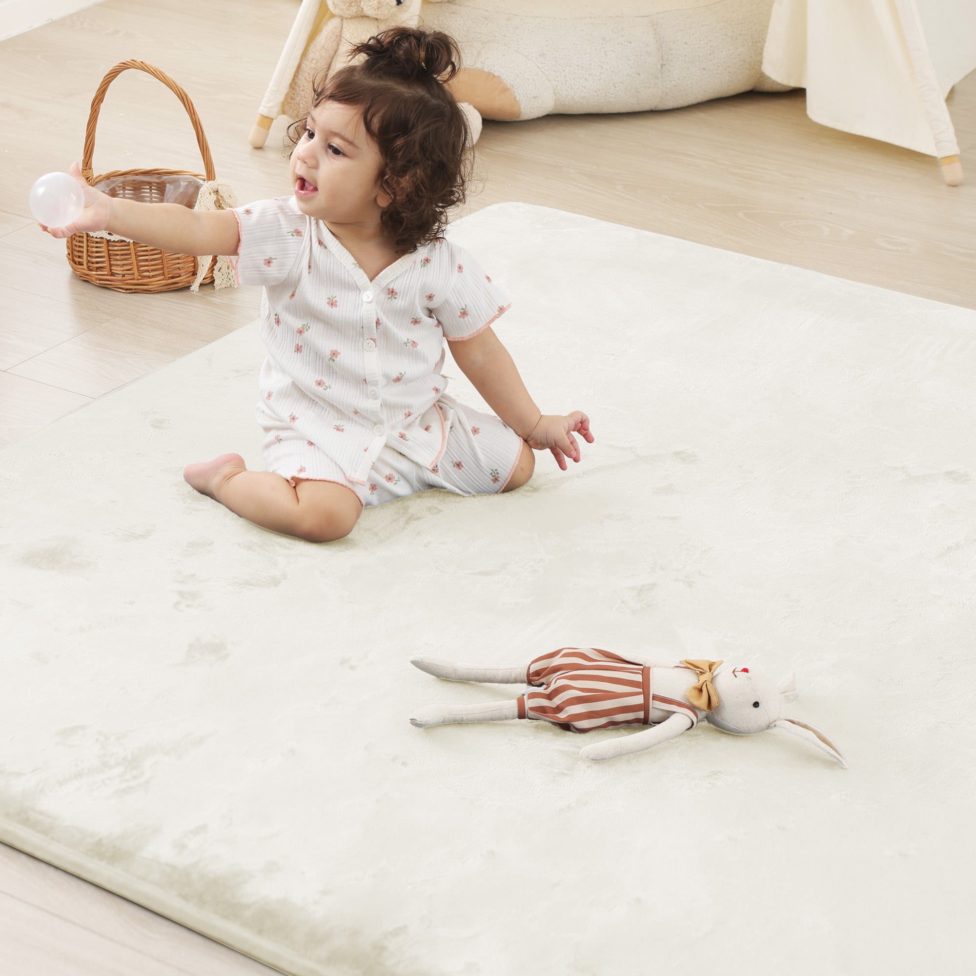 Plush Flannel Narrow-edge Baby Play Mat 1.5" Thick – Non-Slip, Splash Resistant