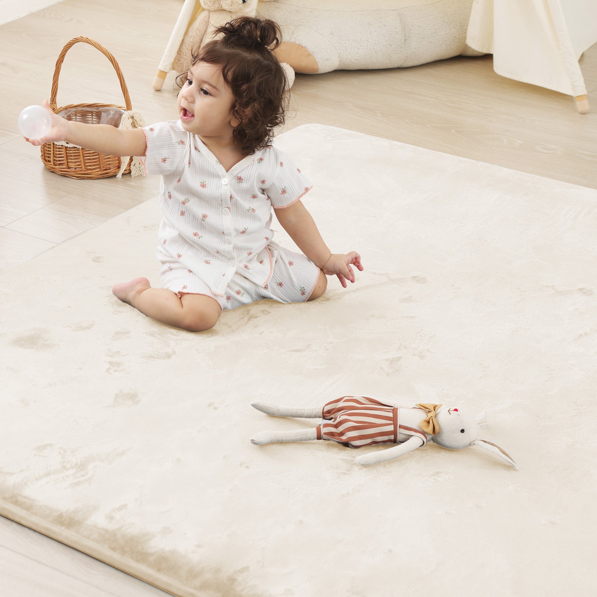 Plush Flannel Narrow-edge Baby Play Mat 1.5" Thick – Non-Slip, Splash Resistant