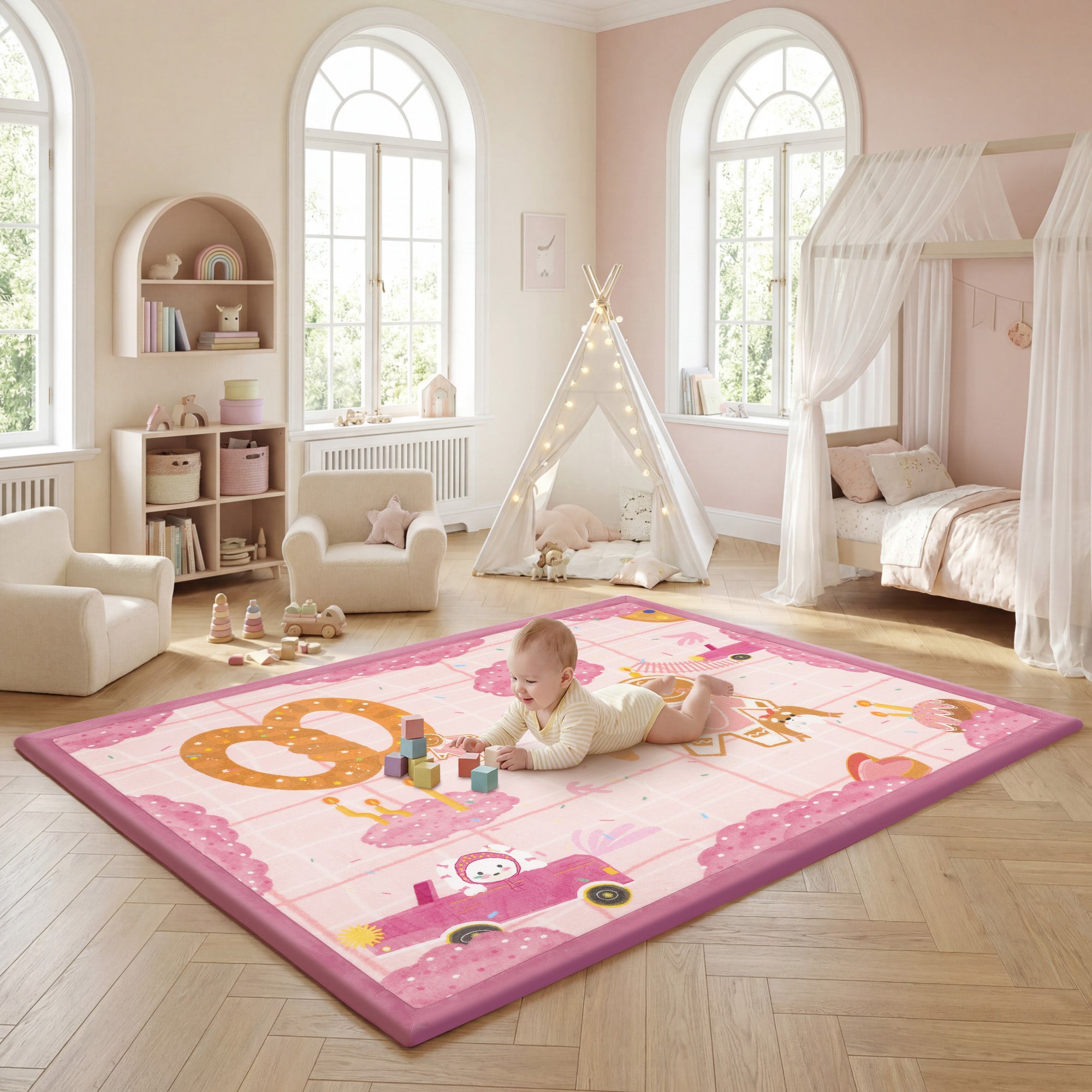 Whimsical Flannel Baby Play Mat 1.5" Thick – Non-Slip, Splash Resistant