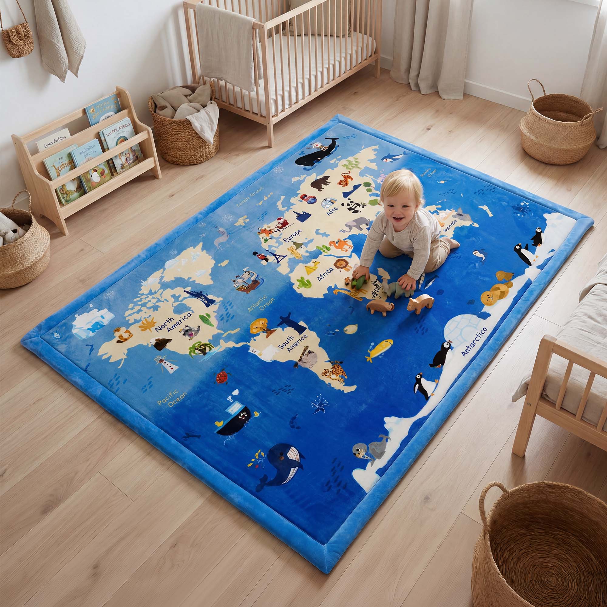 Whimsical Flannel Baby Play Mat 1.5" Thick – Non-Slip, Splash Resistant
