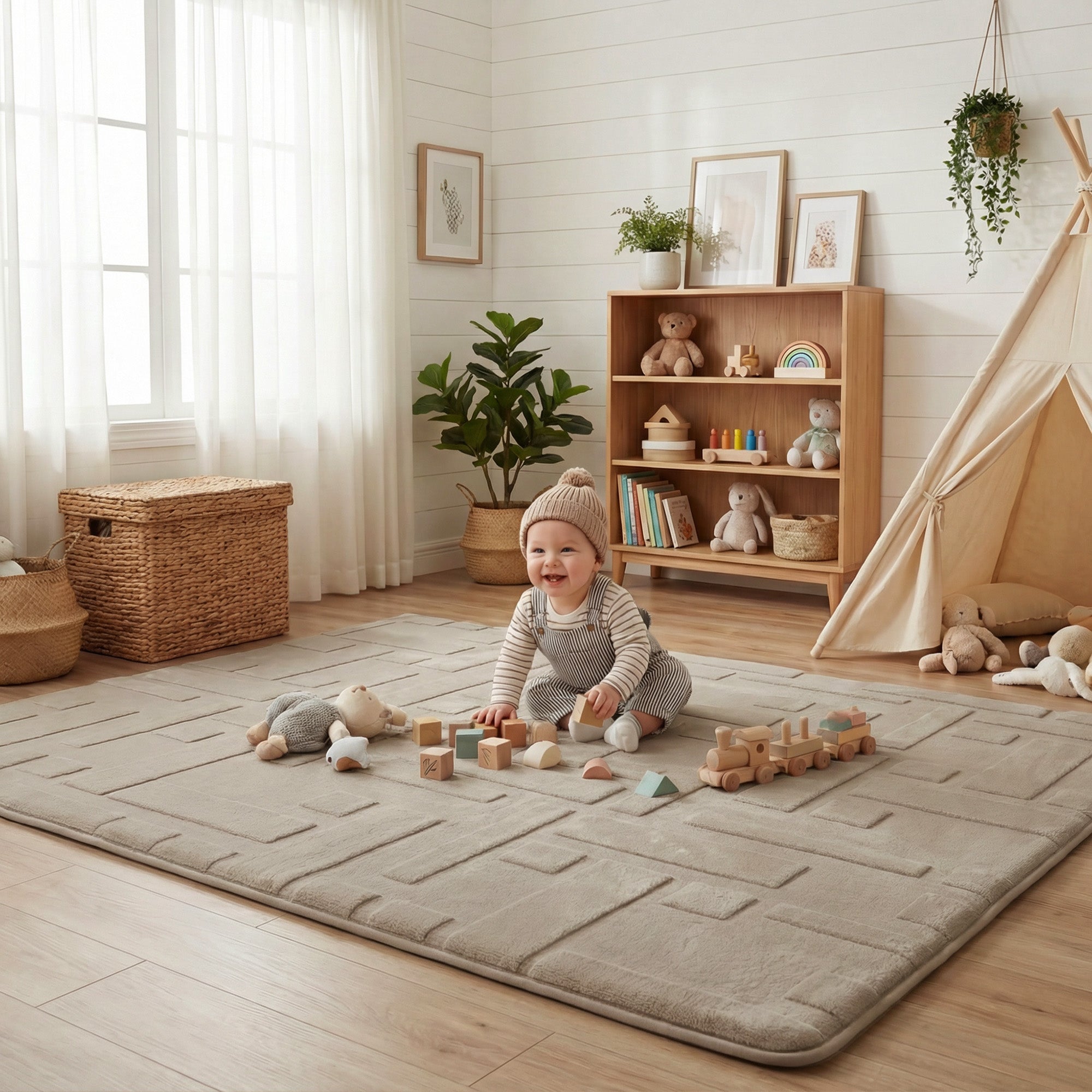 Classic Grid Faux Fur Jacquard Plush Play Mat