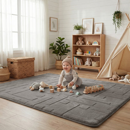 Classic Grid Faux Fur Jacquard Plush Play Mat