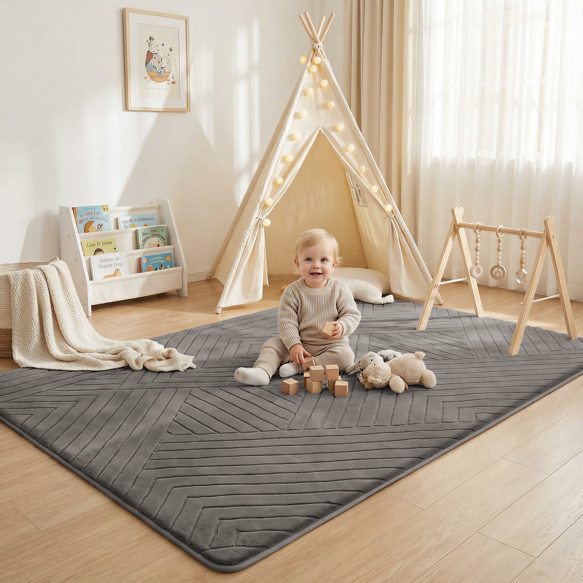 Diamond Weave Faux Fur Jacquard Plush Play Mat