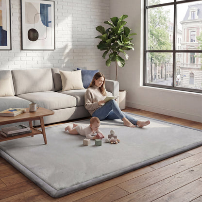 Plush Flannel Wide-edge Baby Play Mat 1.5" Thick – Non-Slip, Splash Resistant