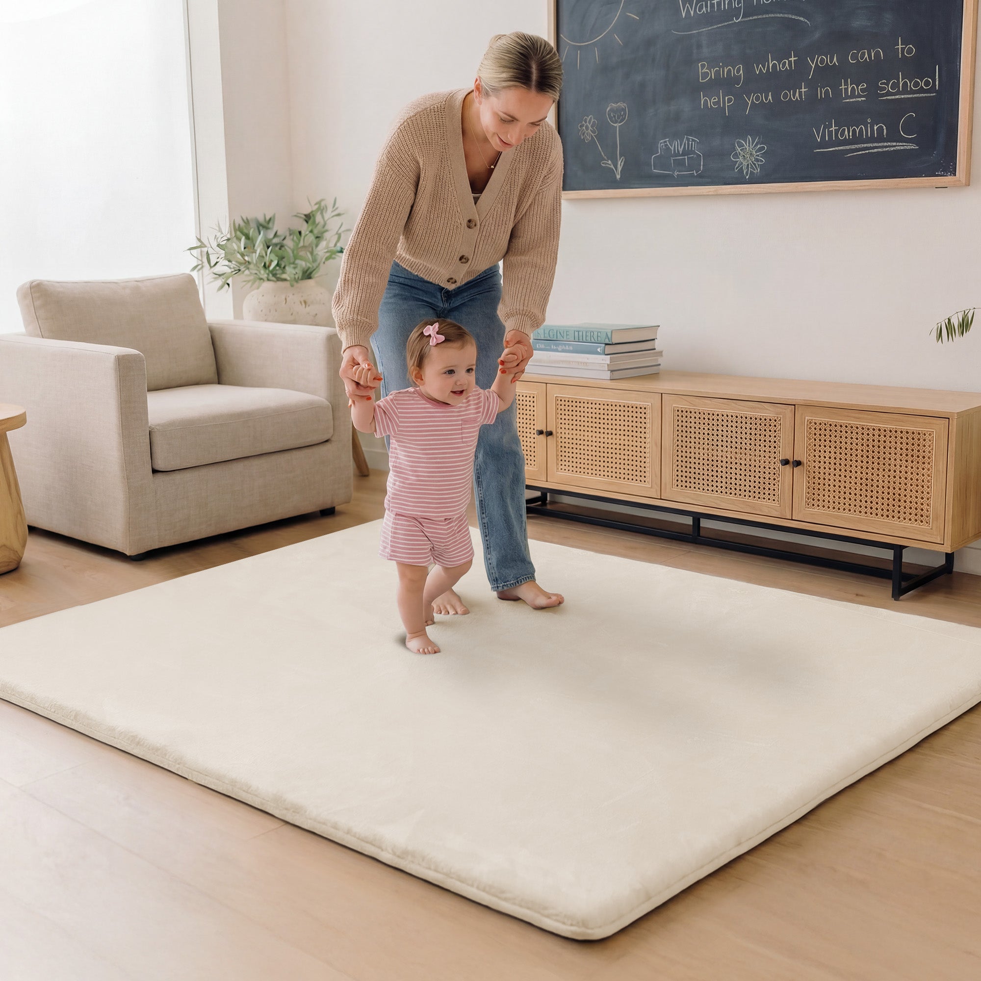 Plush Flannel Narrow-edge Baby Play Mat 1.5" Thick – Non-Slip, Splash Resistant