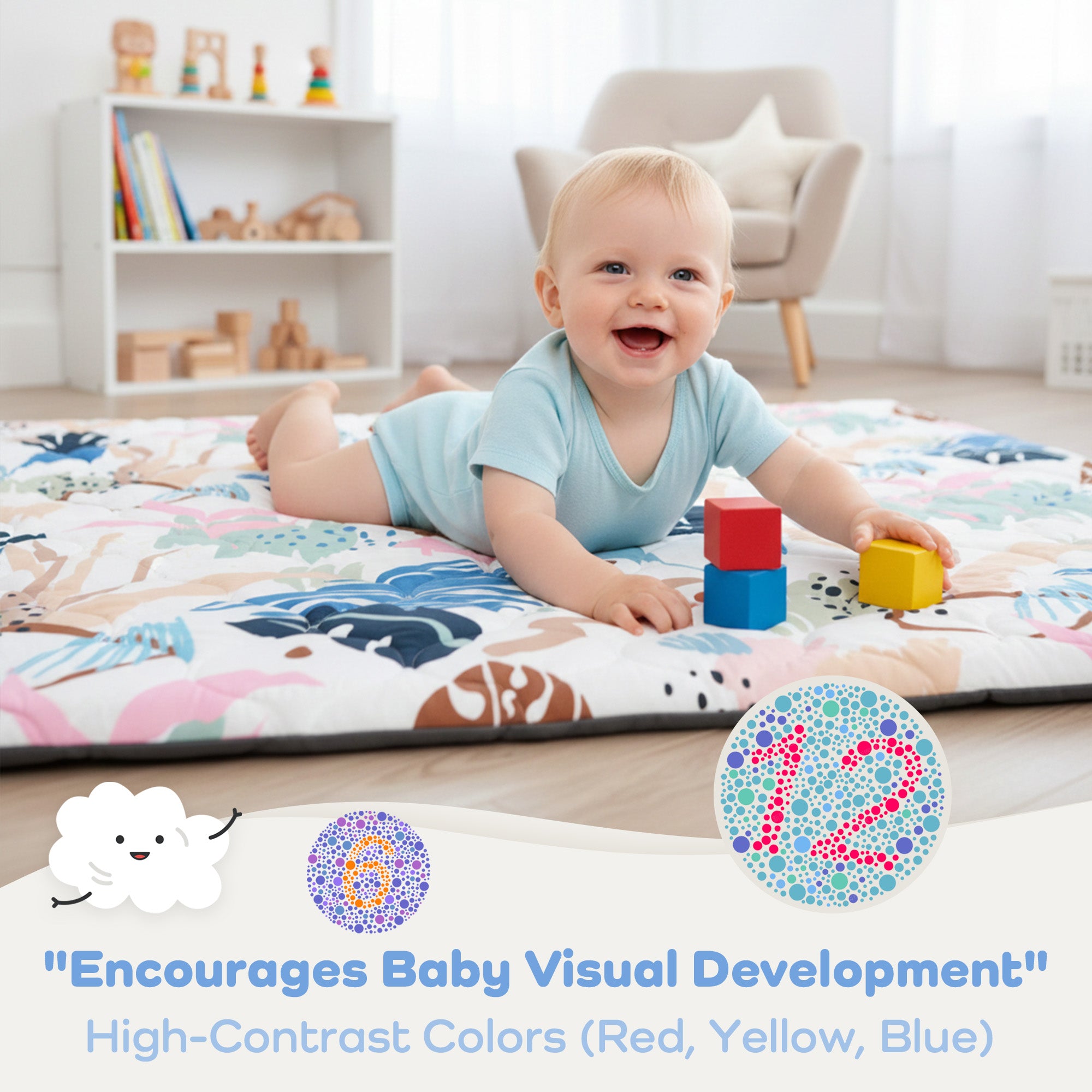 Quilted Comfort Baby Play Mat 1.5" Thick – Removable Cover, Non-Slip