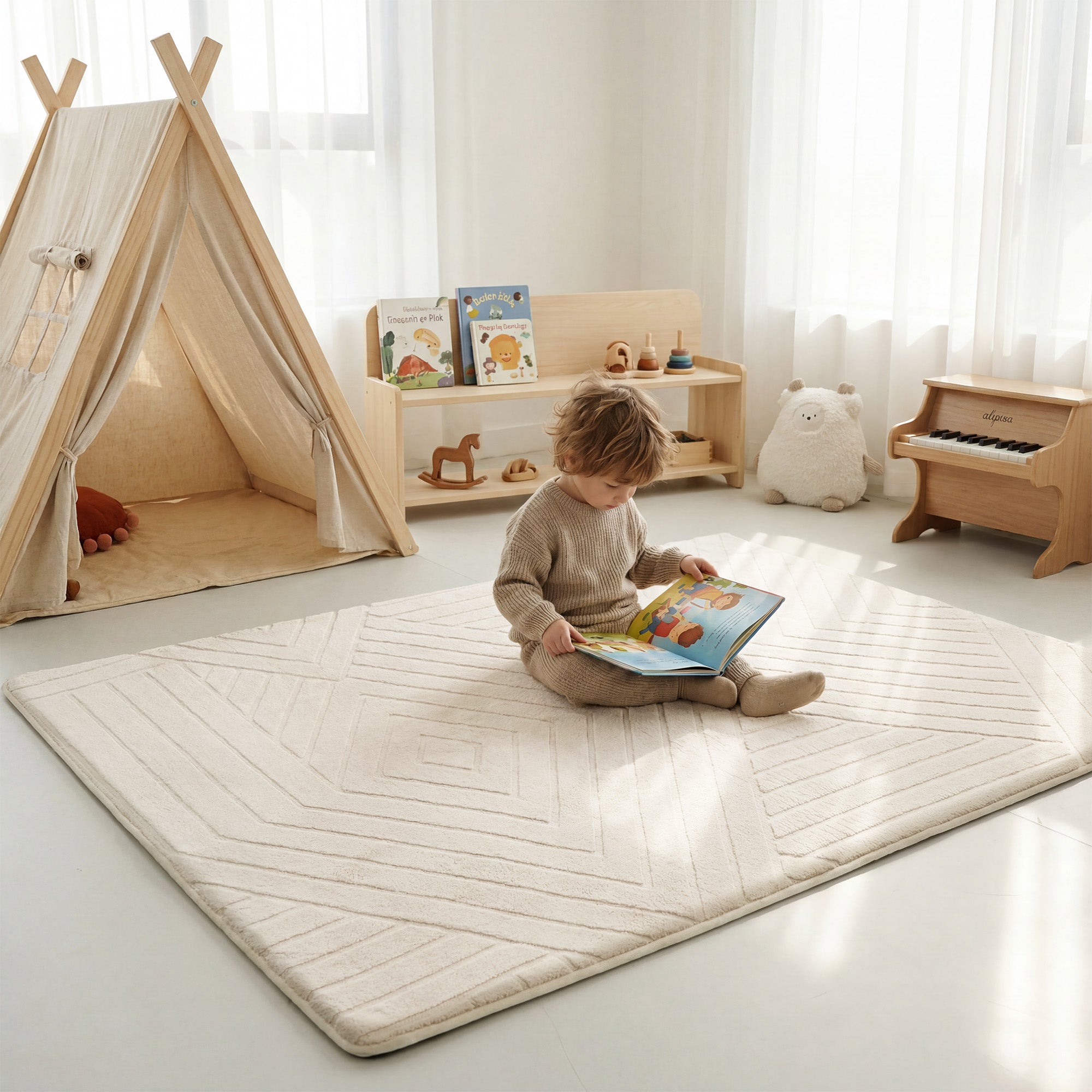 Classic Grid Faux Fur Jacquard Plush Play Mat