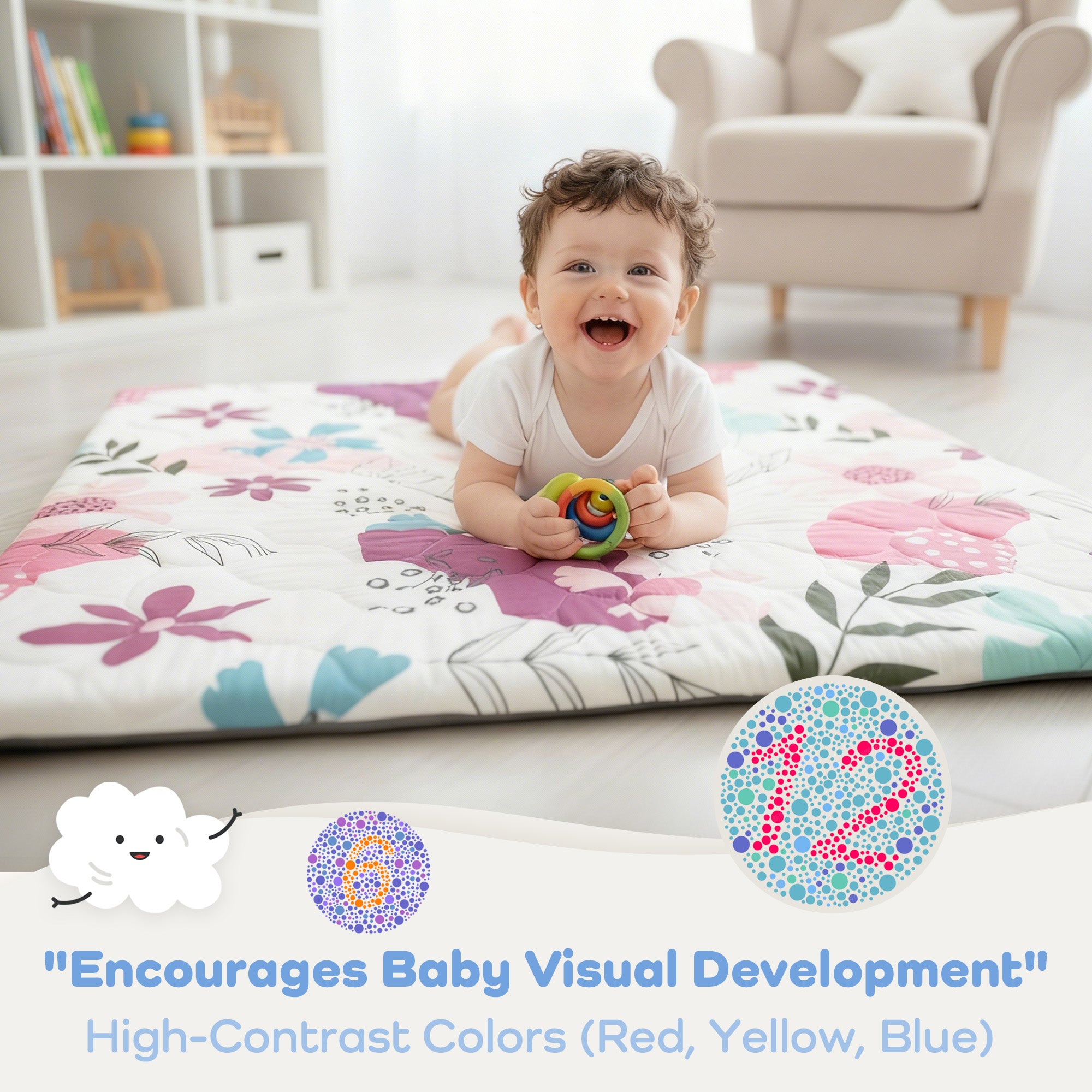 Quilted Comfort Baby Play Mat 1.5" Thick – Removable Cover, Non-Slip