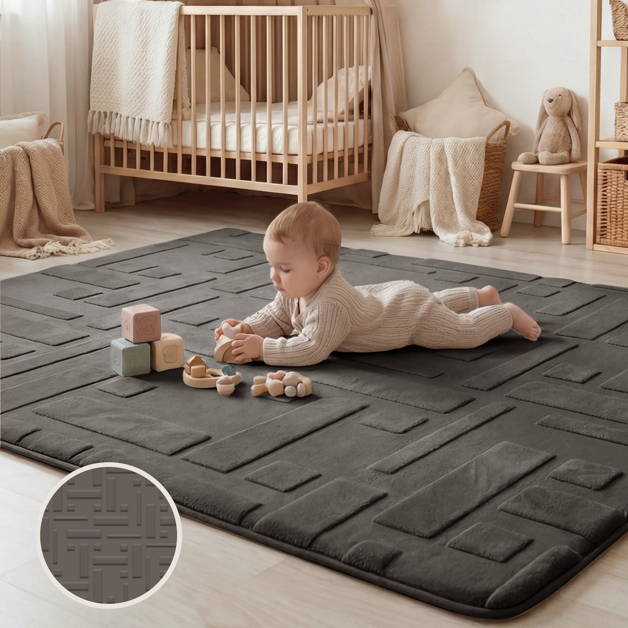 Classic Grid Faux Fur Jacquard Plush Play Mat