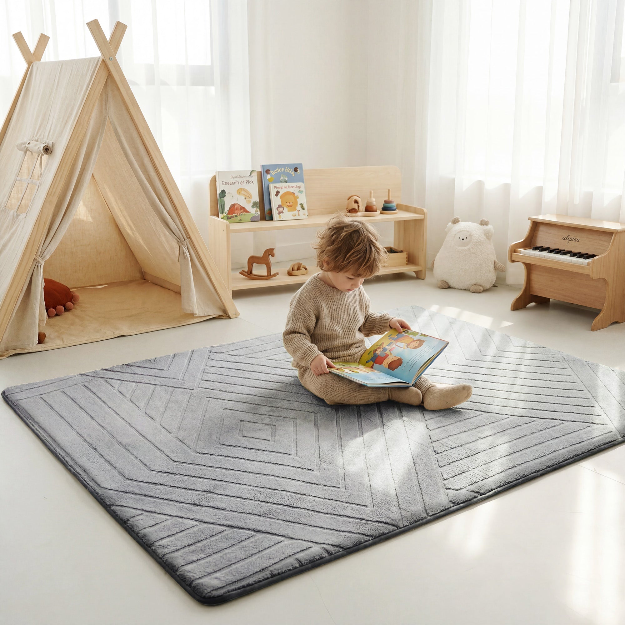 Classic Grid Faux Fur Jacquard Plush Play Mat
