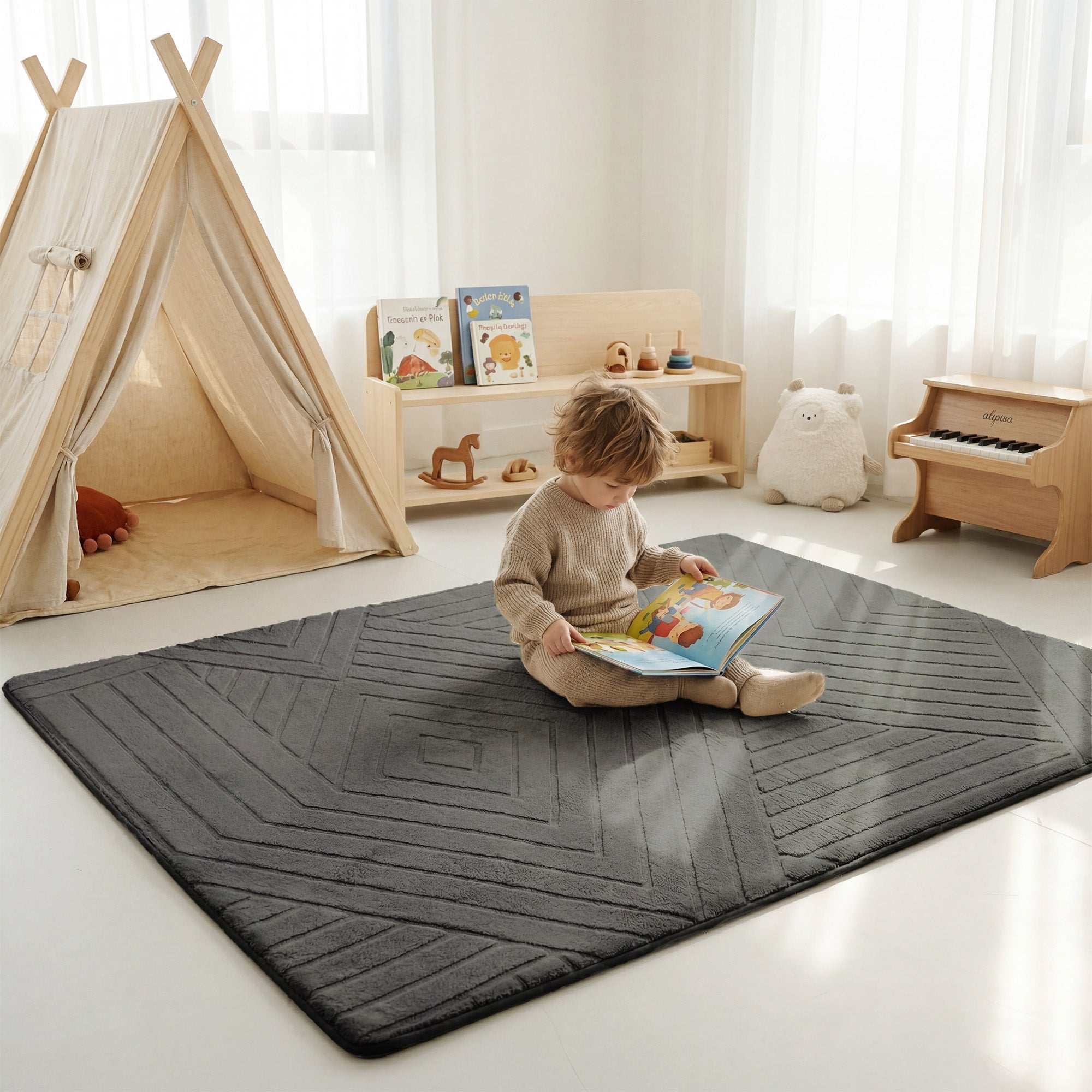 Classic Grid Faux Fur Jacquard Plush Play Mat