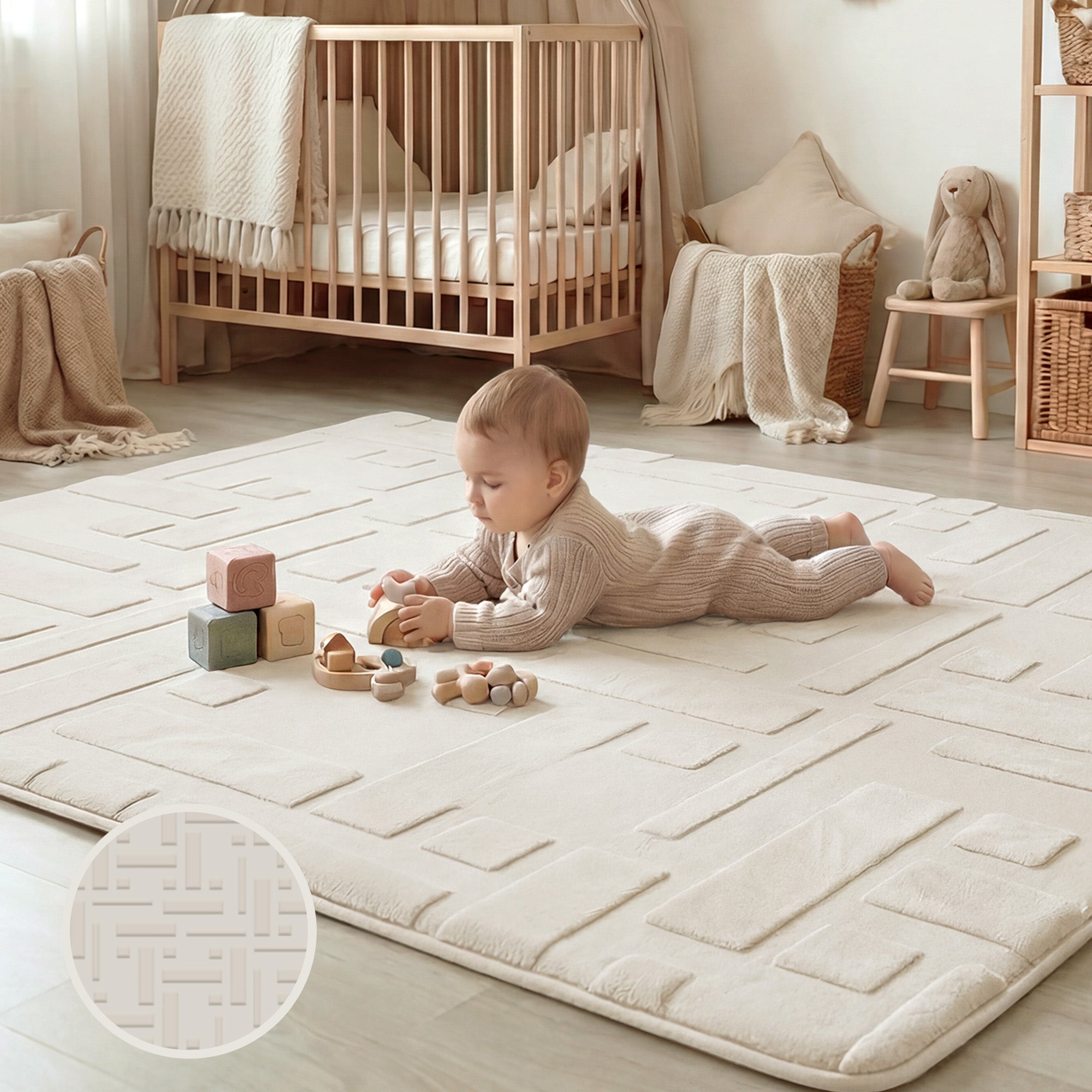 Classic Grid Faux Fur Jacquard Plush Play Mat
