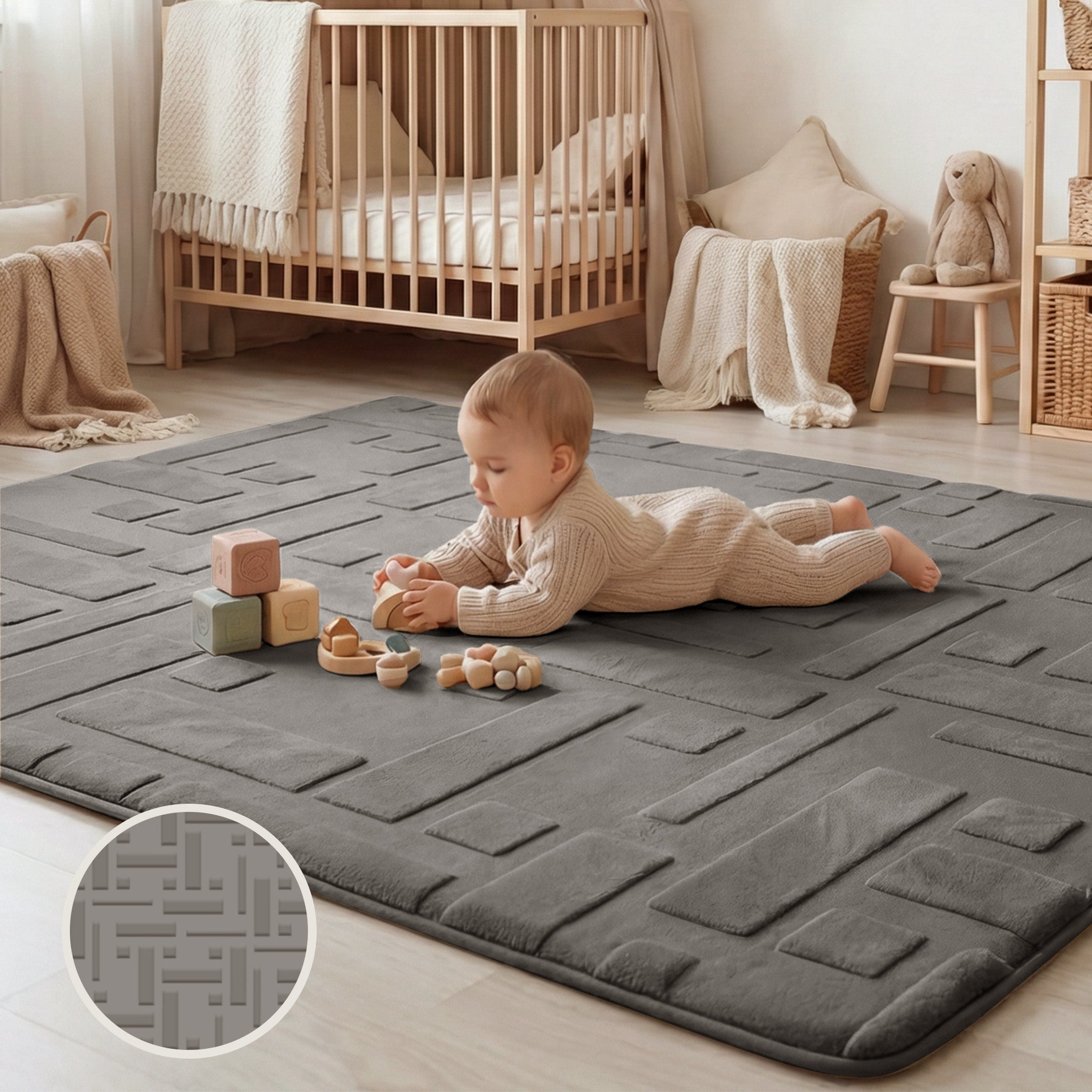 Classic Grid Faux Fur Jacquard Plush Play Mat