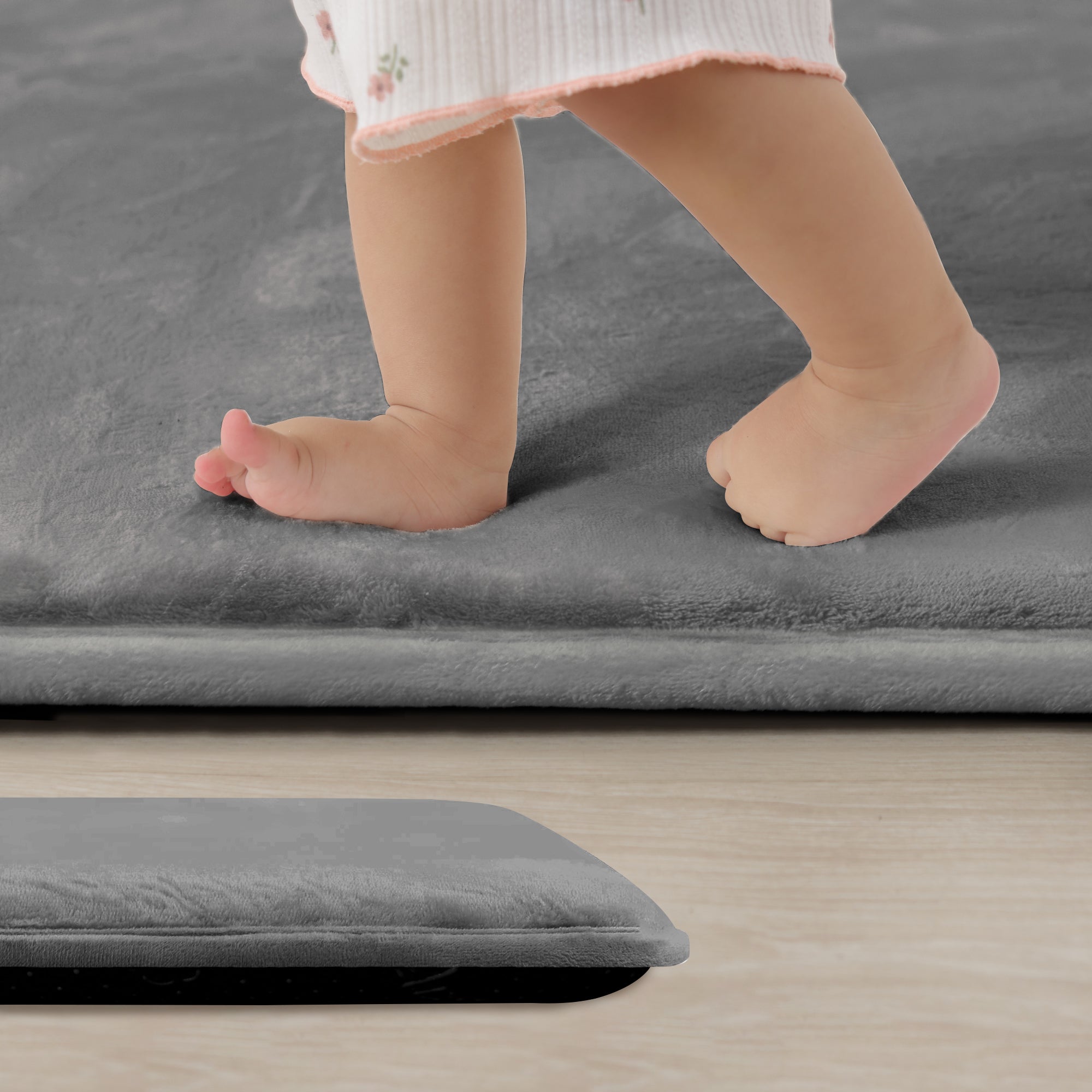 ☆フワフワ グレー マット Papamat Flannel Series Narrow-edge Baby Play Mat – Thick Memory
