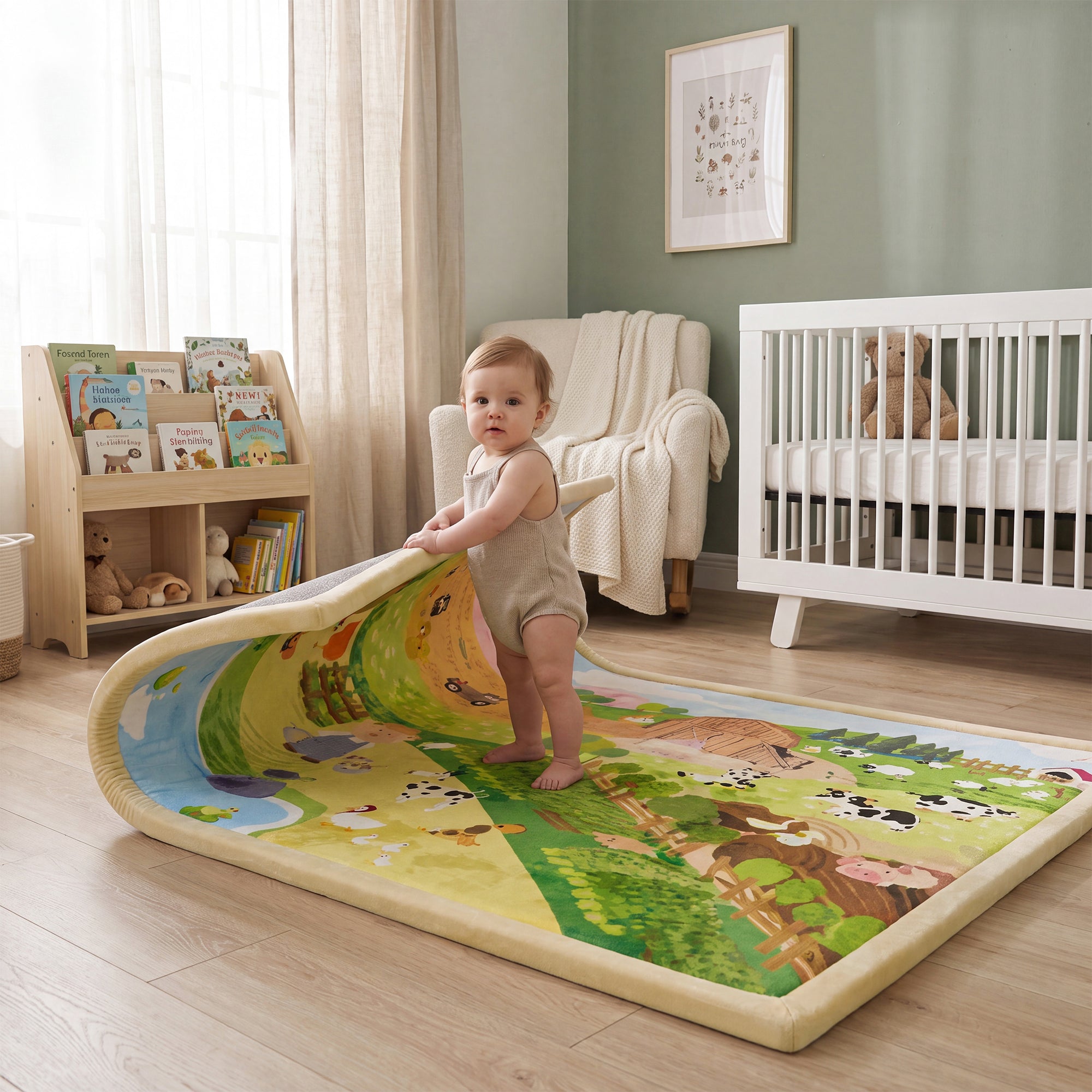 Whimsical Flannel Baby Play Mat 1.5" Thick – Non-Slip, Splash Resistant