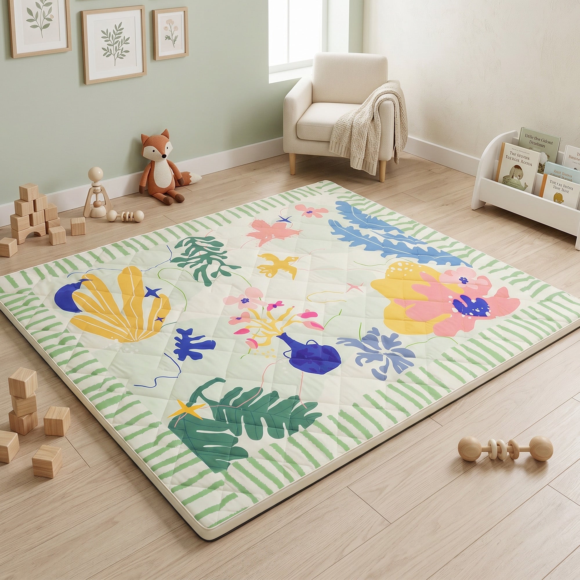 Quilted Comfort Baby Play Mat 1.5" Thick – Removable Cover, Non-Slip