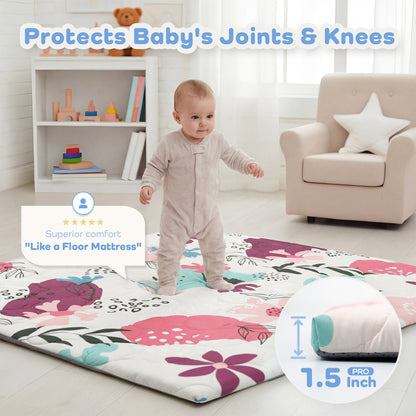Quilted Comfort Baby Play Mat 1.5" Thick – Removable Cover, Non-Slip
