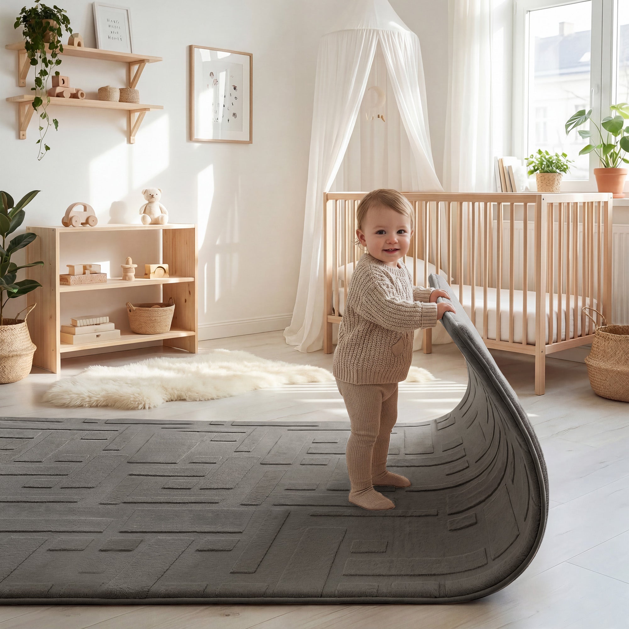 Classic Grid Faux Fur Jacquard Plush Play Mat