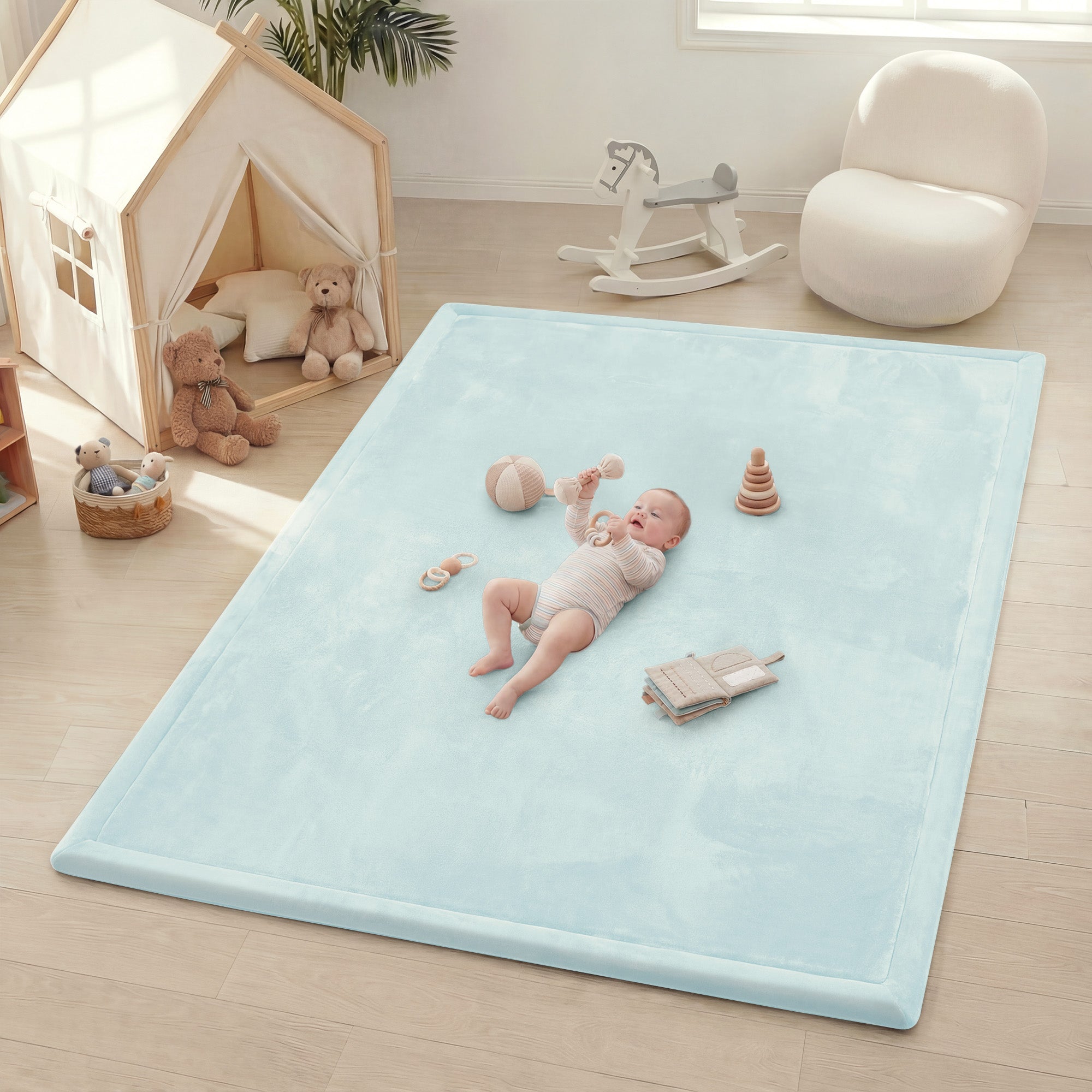 Plush Flannel Wide-edge Baby Play Mat 1.5" Thick – Non-Slip, Splash Resistant