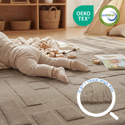 Classic Grid Faux Fur Jacquard Plush Play Mat