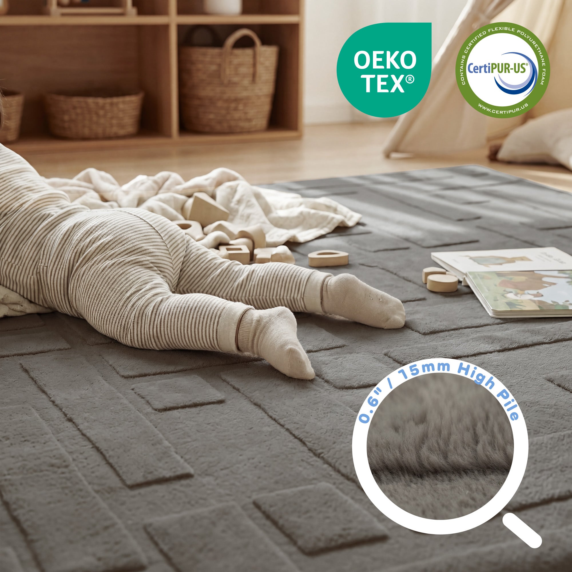 Classic Grid Faux Fur Jacquard Plush Play Mat