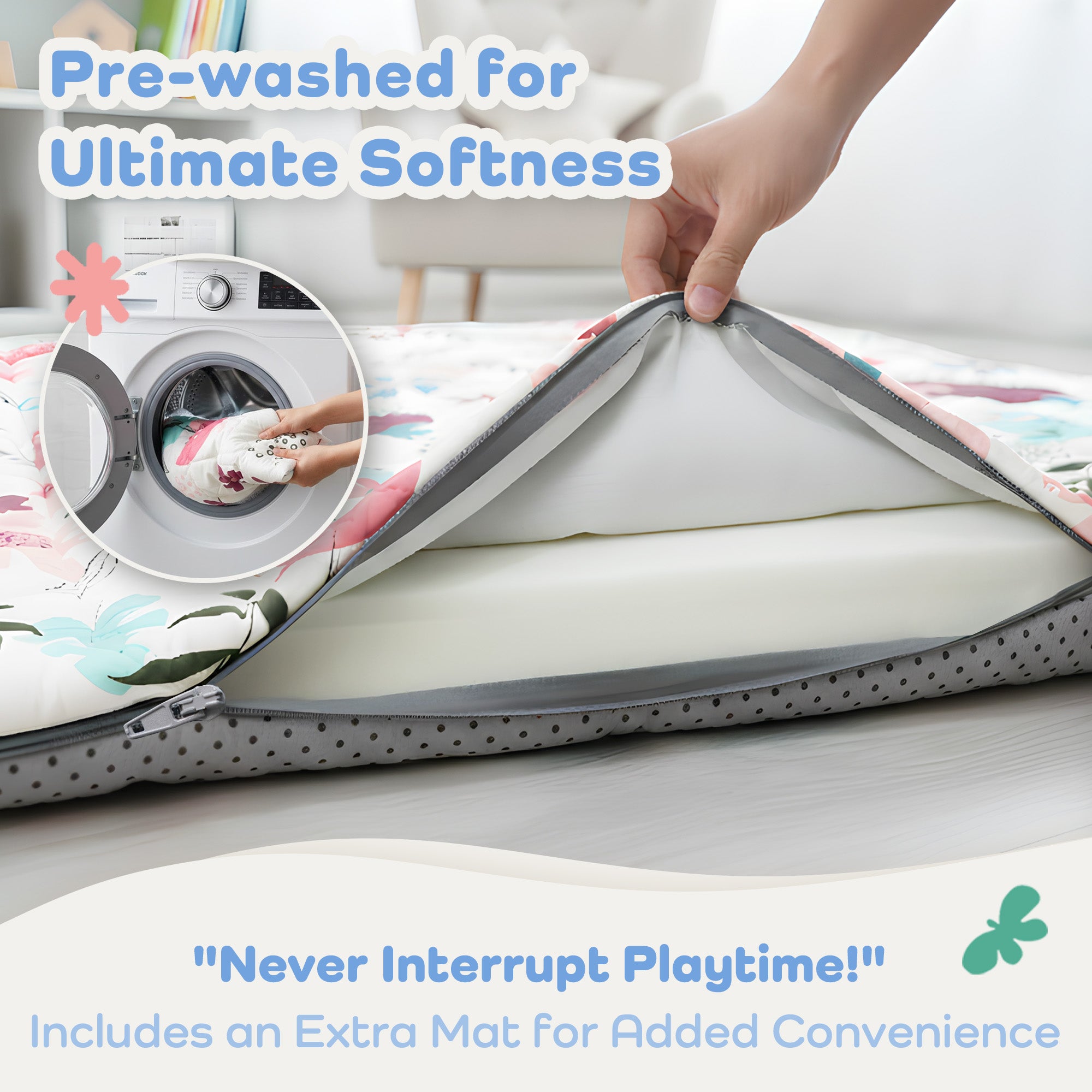 Quilted Comfort Baby Play Mat 1.5" Thick – Removable Cover, Non-Slip