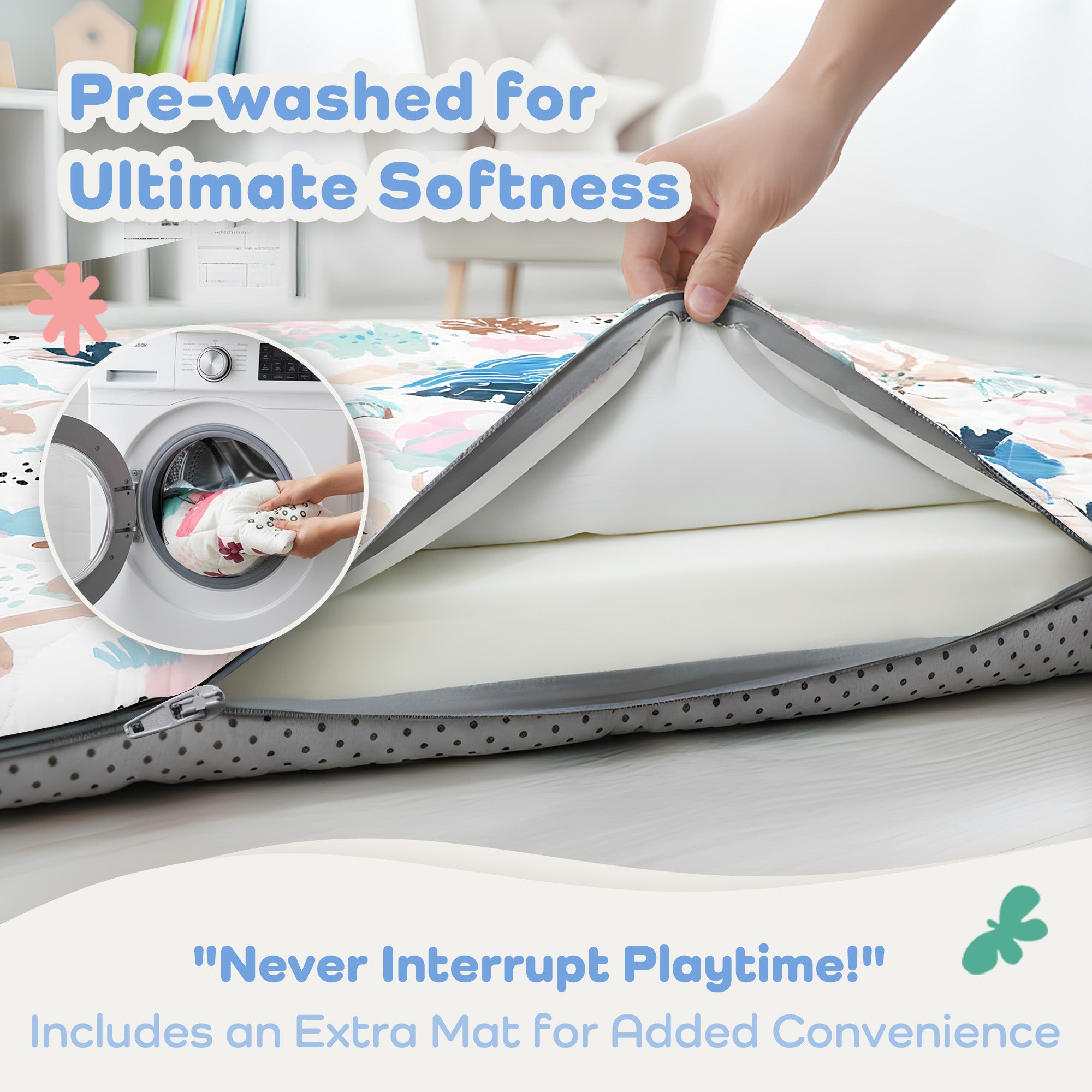 Quilted Comfort Baby Play Mat 1.5" Thick – Removable Cover, Non-Slip