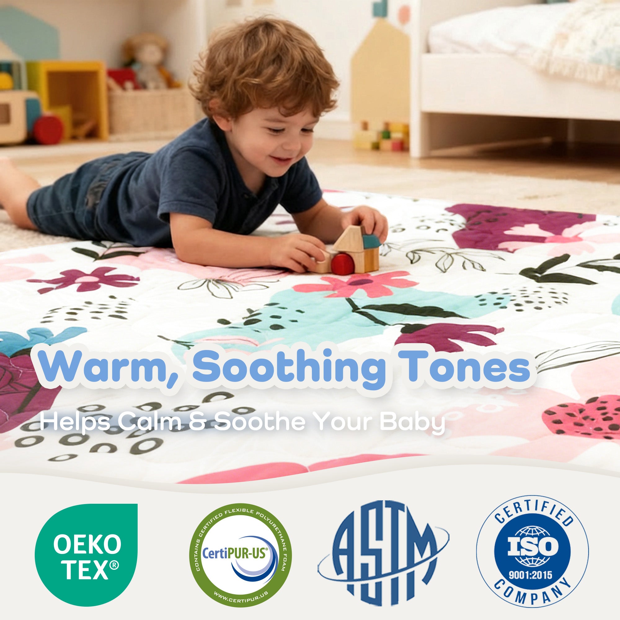 Quilted Comfort Baby Play Mat 1.5" Thick – Removable Cover, Non-Slip