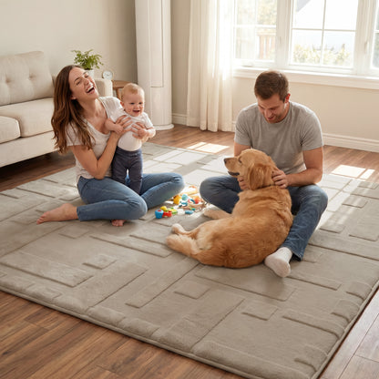 Classic Grid Faux Fur Jacquard Plush Play Mat
